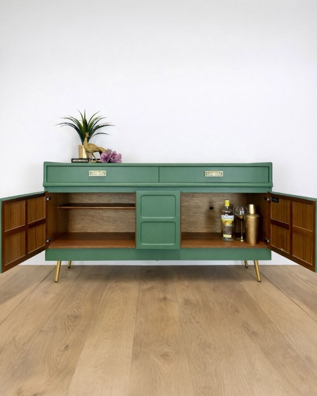 Refinished Mid Century Bright Green Nathan Drinks Sideboard Tv Stand photo vinterior