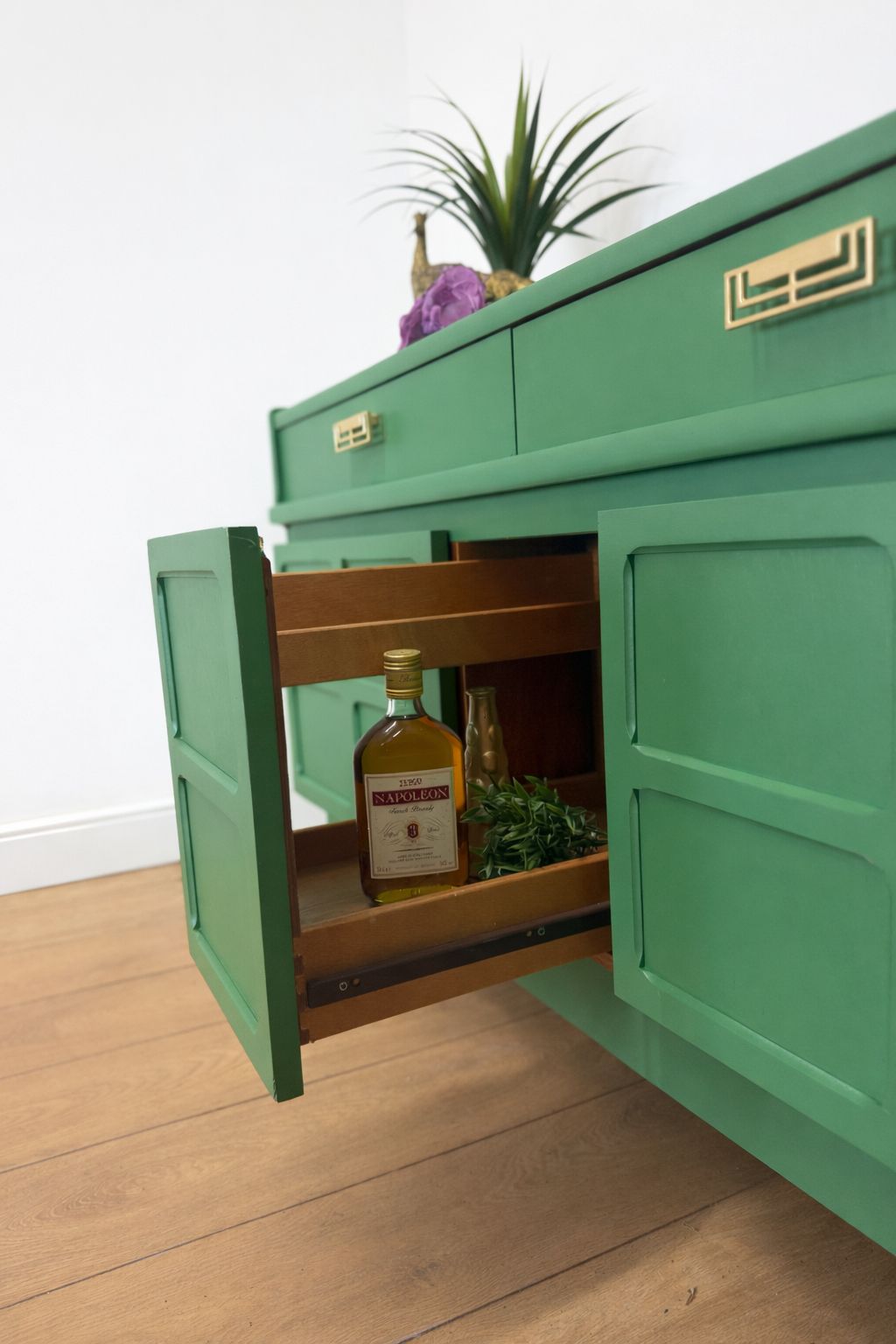 Refinished Mid Century Bright Green Nathan Drinks Sideboard Tv Stand photo for sale