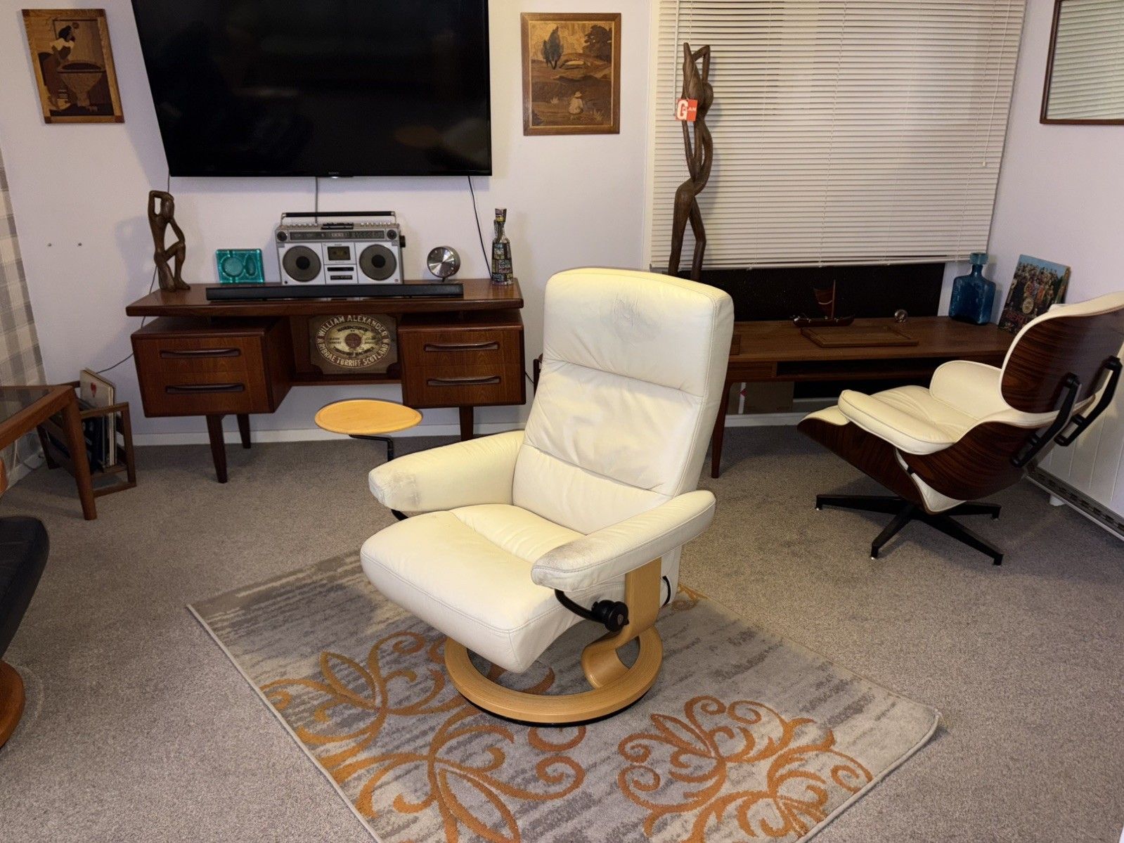 Ekornes Stressless Leather Armchair Retro G Plan Era Mcm Style Vintage
