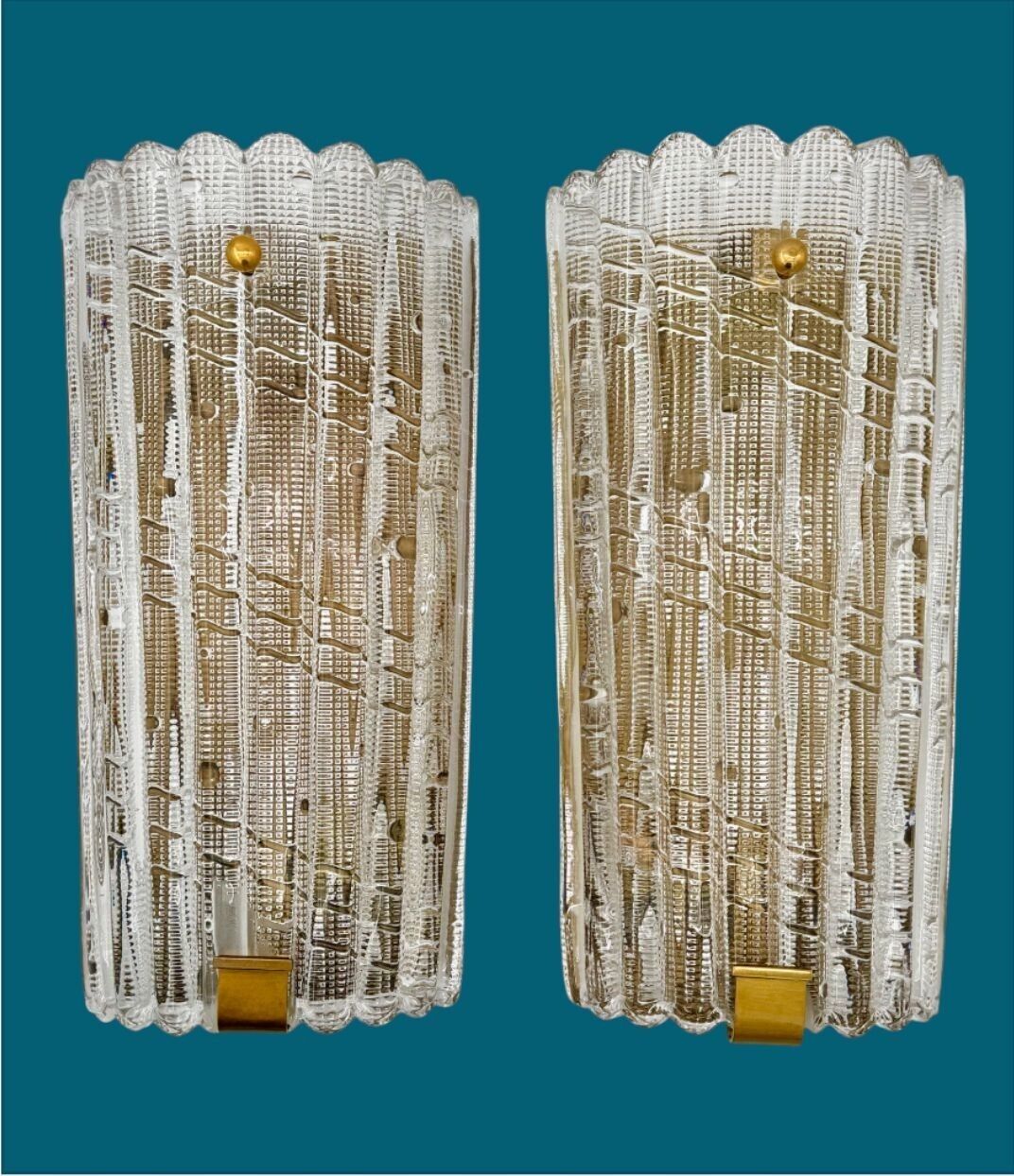 A Large Pair Of Swedish 1960s Orrefors Glass And Brass Wall Sconces By Carl Fagerlund photo 3950.0