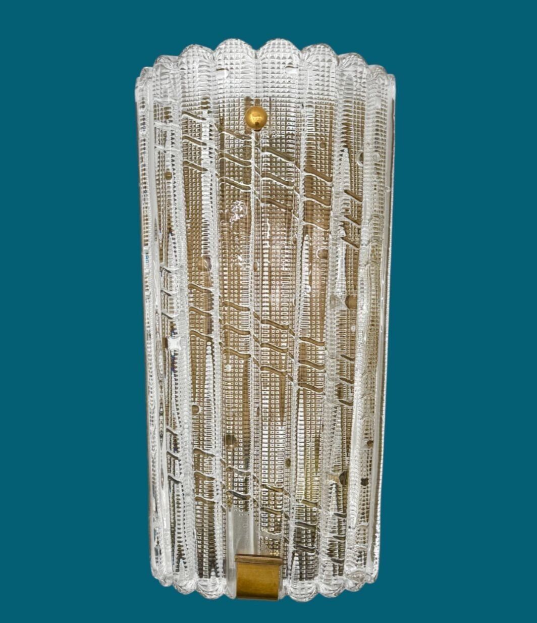 3950.0 A Large Pair Of Swedish 1960s Orrefors Glass And Brass Wall Sconces By Carl Fagerlund photo
