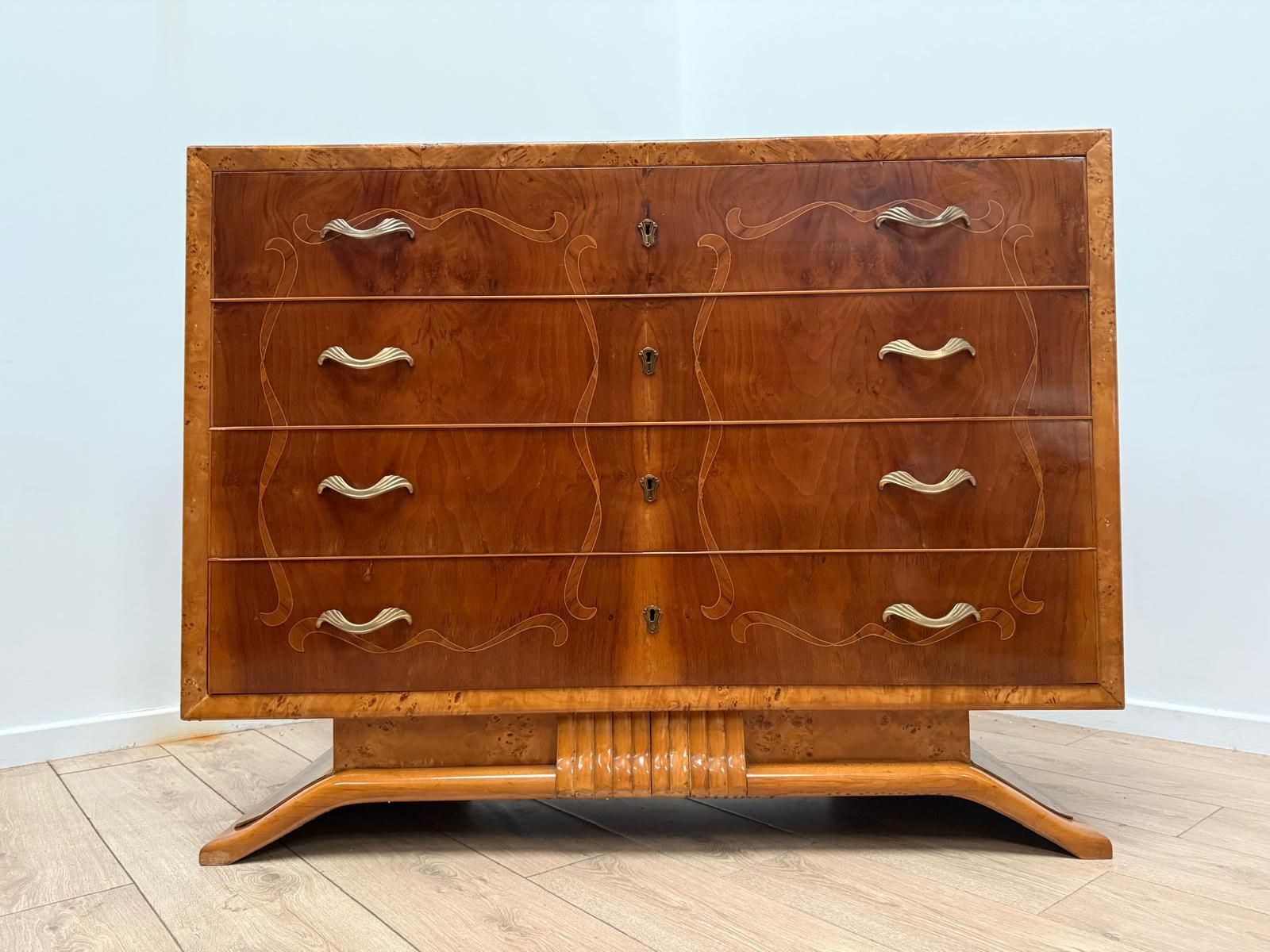 Beautiful Italian Inlaid Art Deco Walnut Route Chest Dresser Delivery Available 0179. photo 2195.0