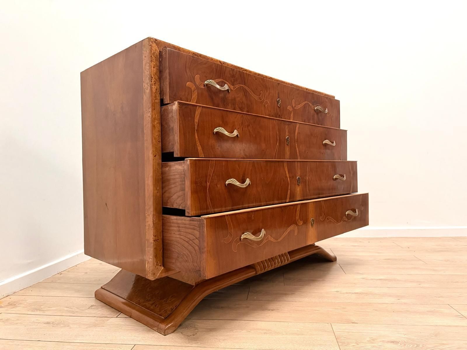 photo furniture Beautiful Italian Inlaid Art Deco Walnut Route Chest Dresser Delivery Available 0179.