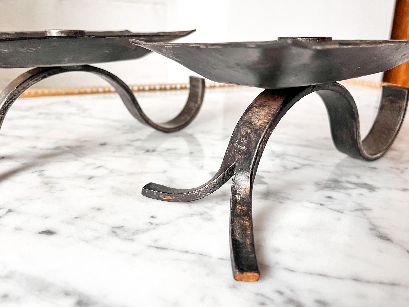 A Pair Of Brutalist Mid Century Wrought Iron Candlesticks photo for sale