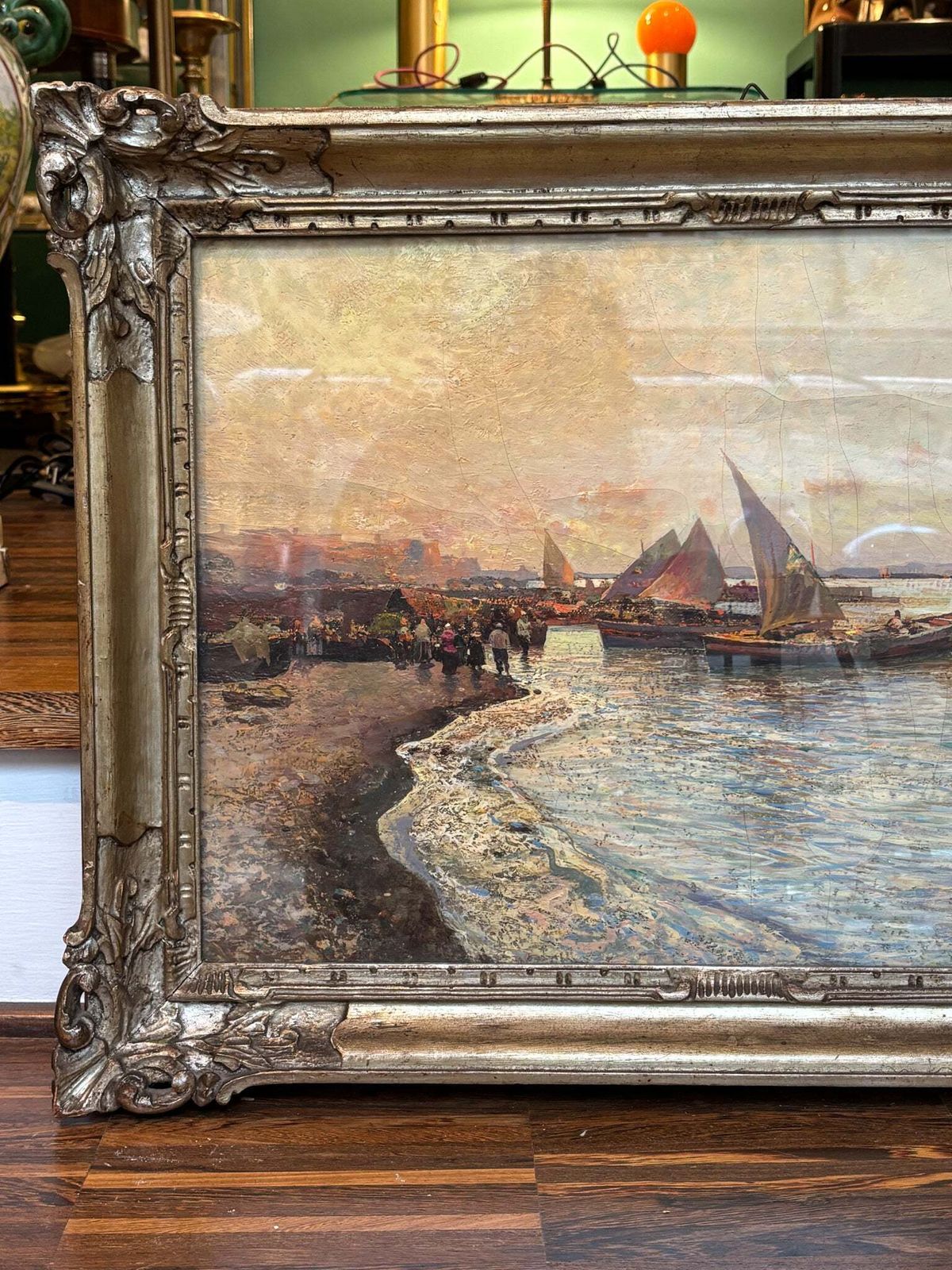 Oil Painting On Panel Of Marina By Fausto Pratella, 1950s photo furniture
