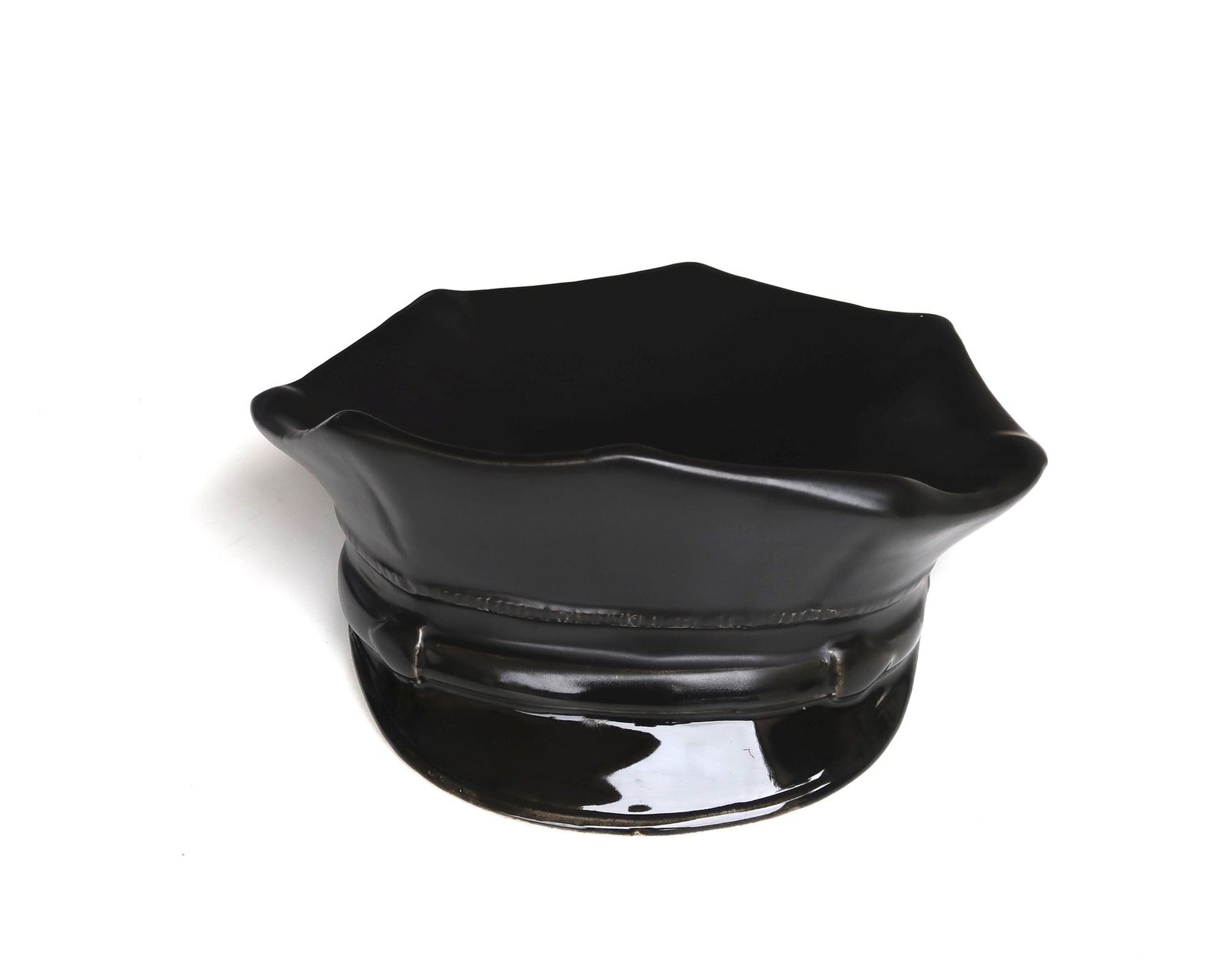 French Black Ceramic Bowl Dish By Jc Peiré, Trompe L'oeil Police Cap, 1980s / Tom Of Finland Style, Gay, Leather Fetish photo furniture