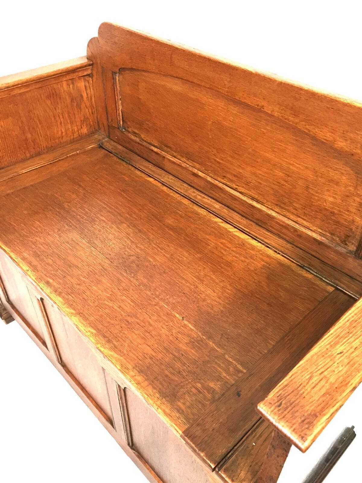 Antique Early 20th Century Oak Wooden Entrance Hall Monks Bench / Storage Seat photo Furniture
