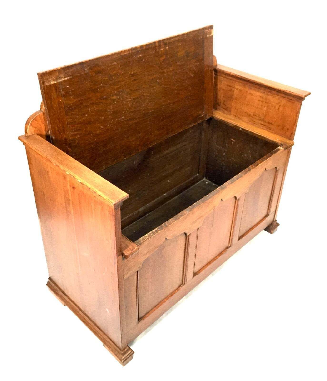 Antique Early 20th Century Oak Wooden Entrance Hall Monks Bench / Storage Seat photo buy