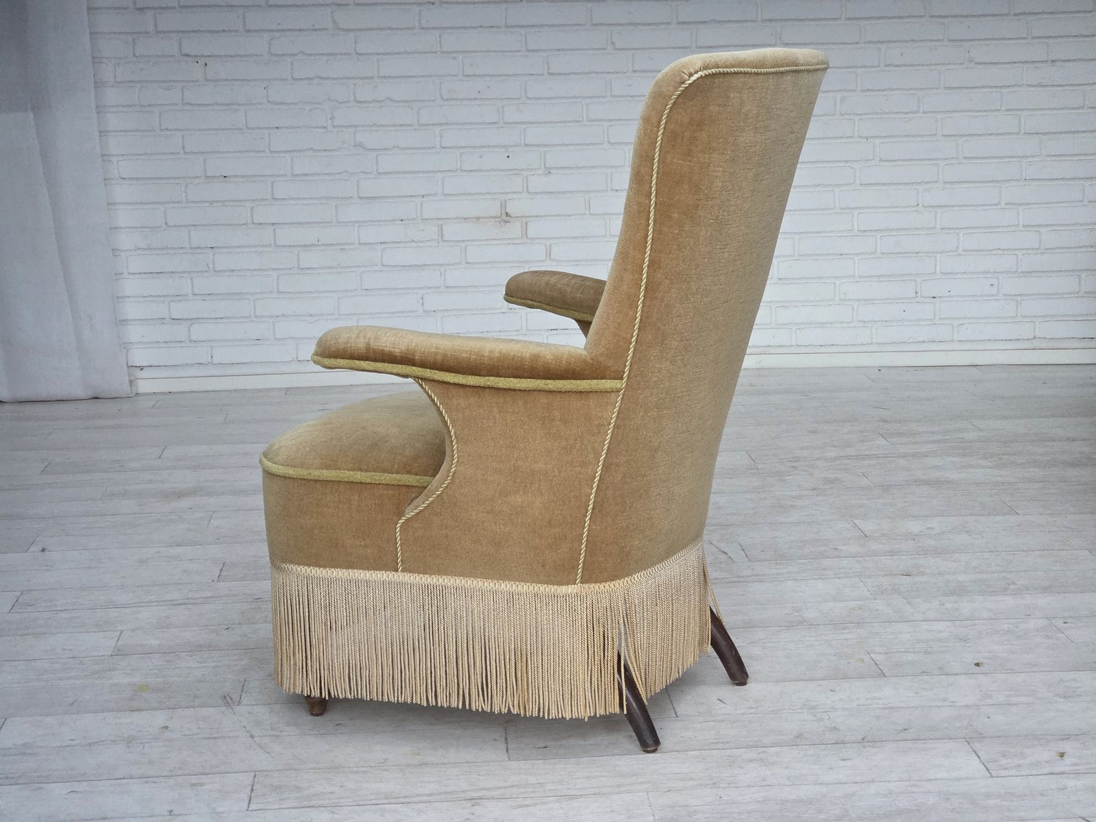 1950s, Danish Armchair, Furniture Velour, Ash Wood Legs. photo buy