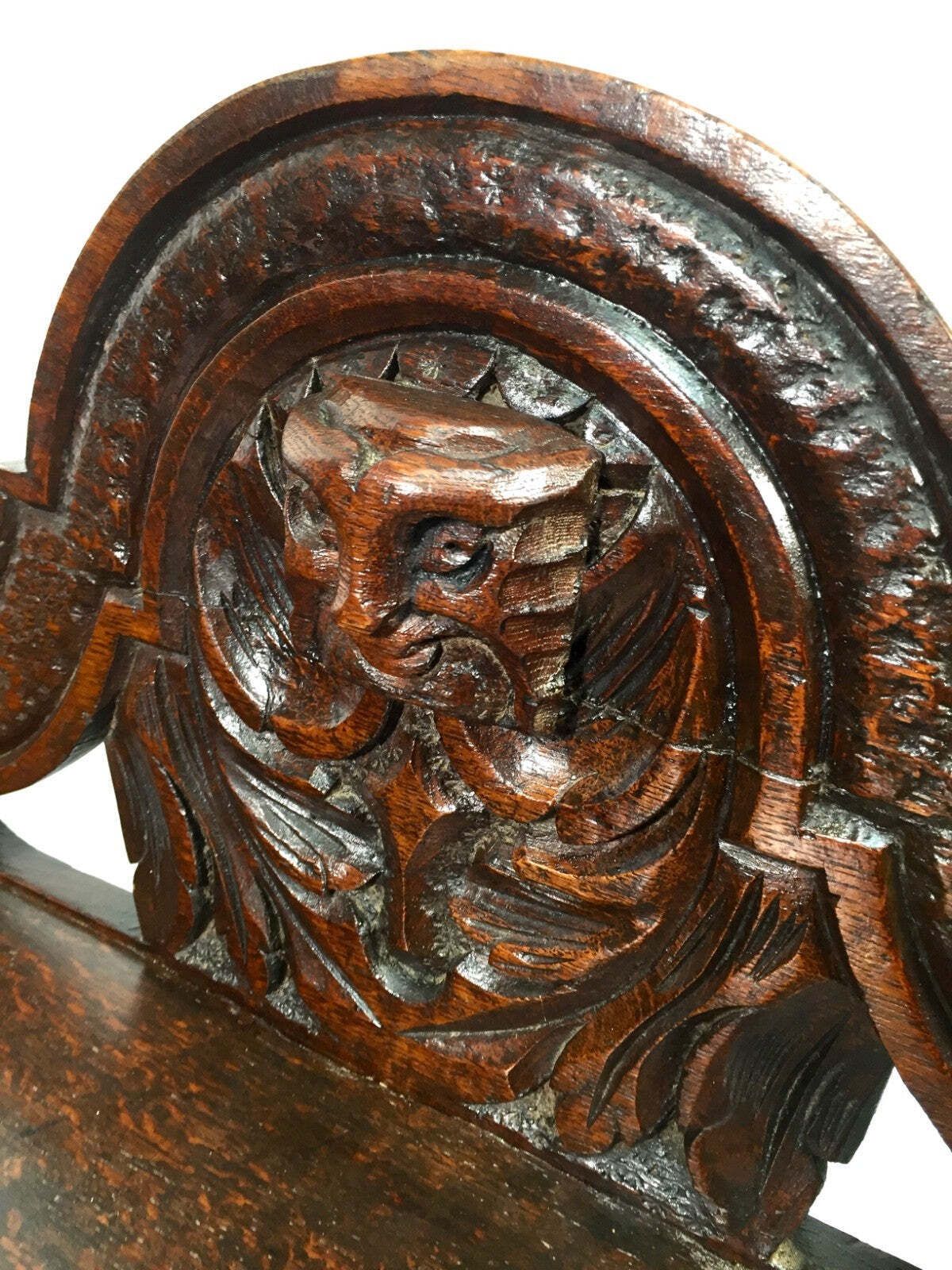 Antique Oak Carved 19th Century Green Man Window Seat / Bench / Gothic Revival photo Furniture