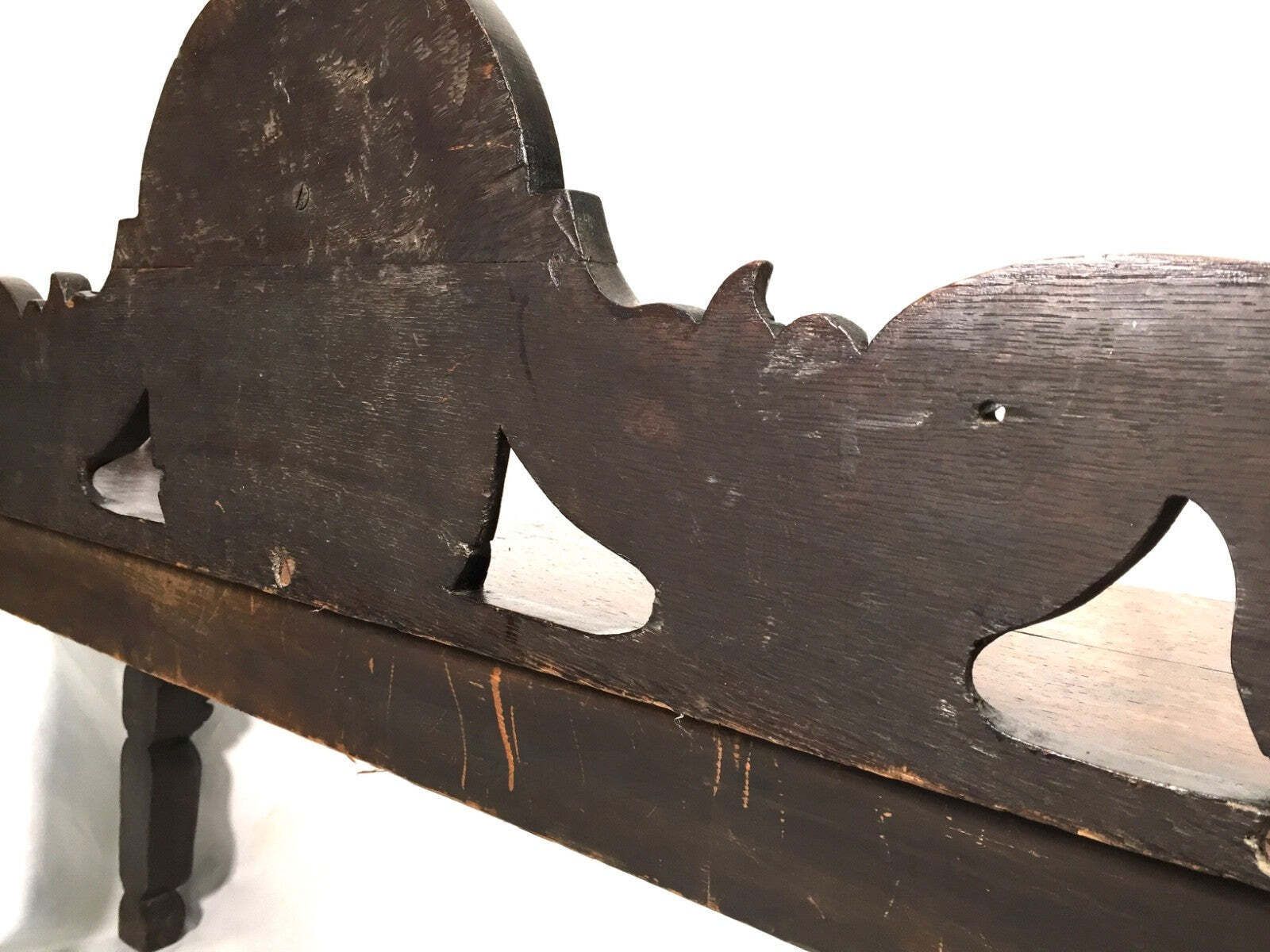 photo vinterior Antique Oak Carved 19th Century Green Man Window Seat / Bench / Gothic Revival