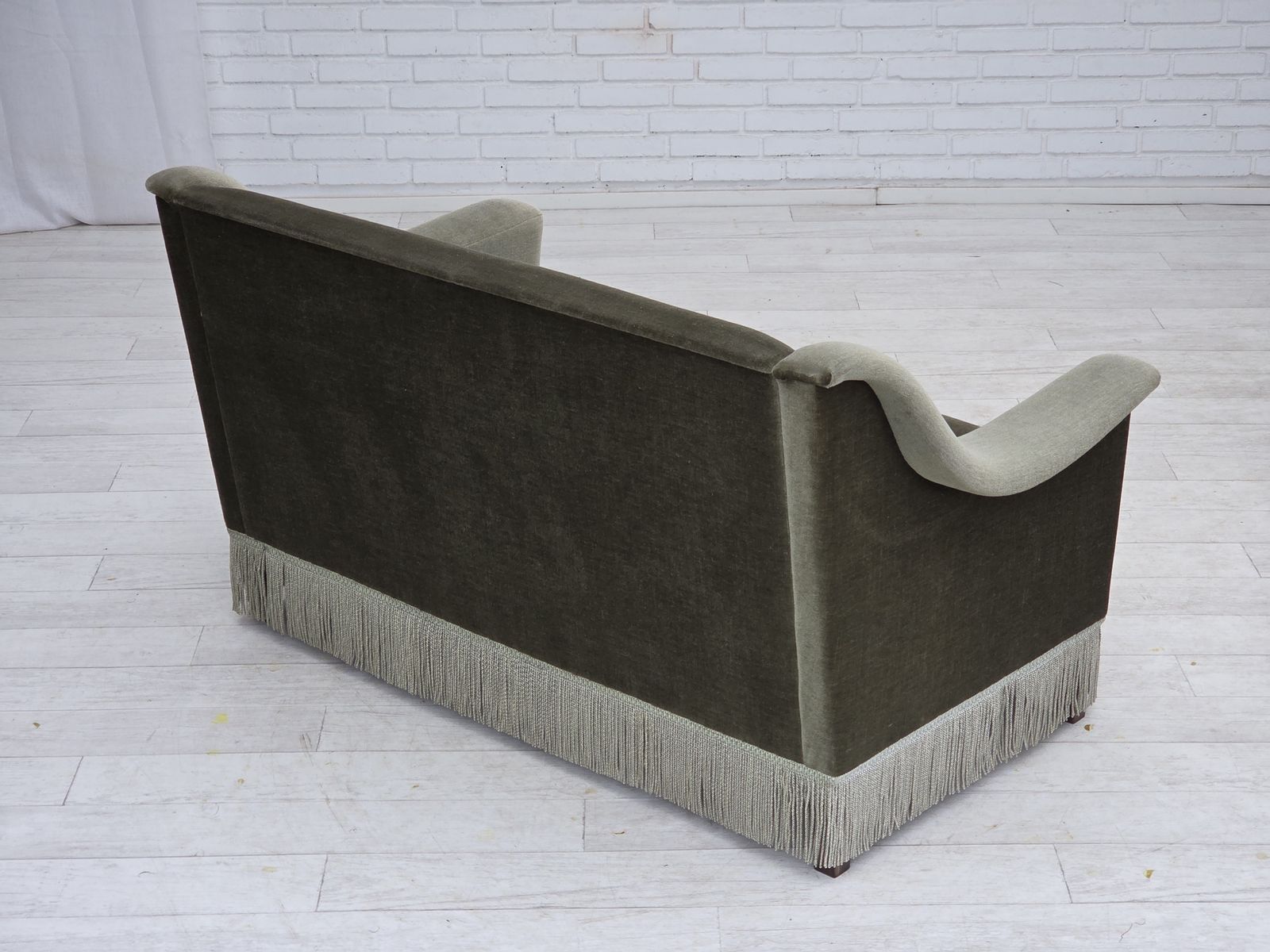 1400.0 1970s, Danish 2 Seater Sofa, Green Furniture Velour, Beech Wood. photo