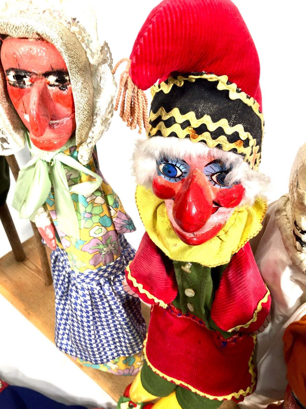 Home Decor Antique Set Of Punch & Judy Character Hand Puppets By Wal Kent On Display Stand photo