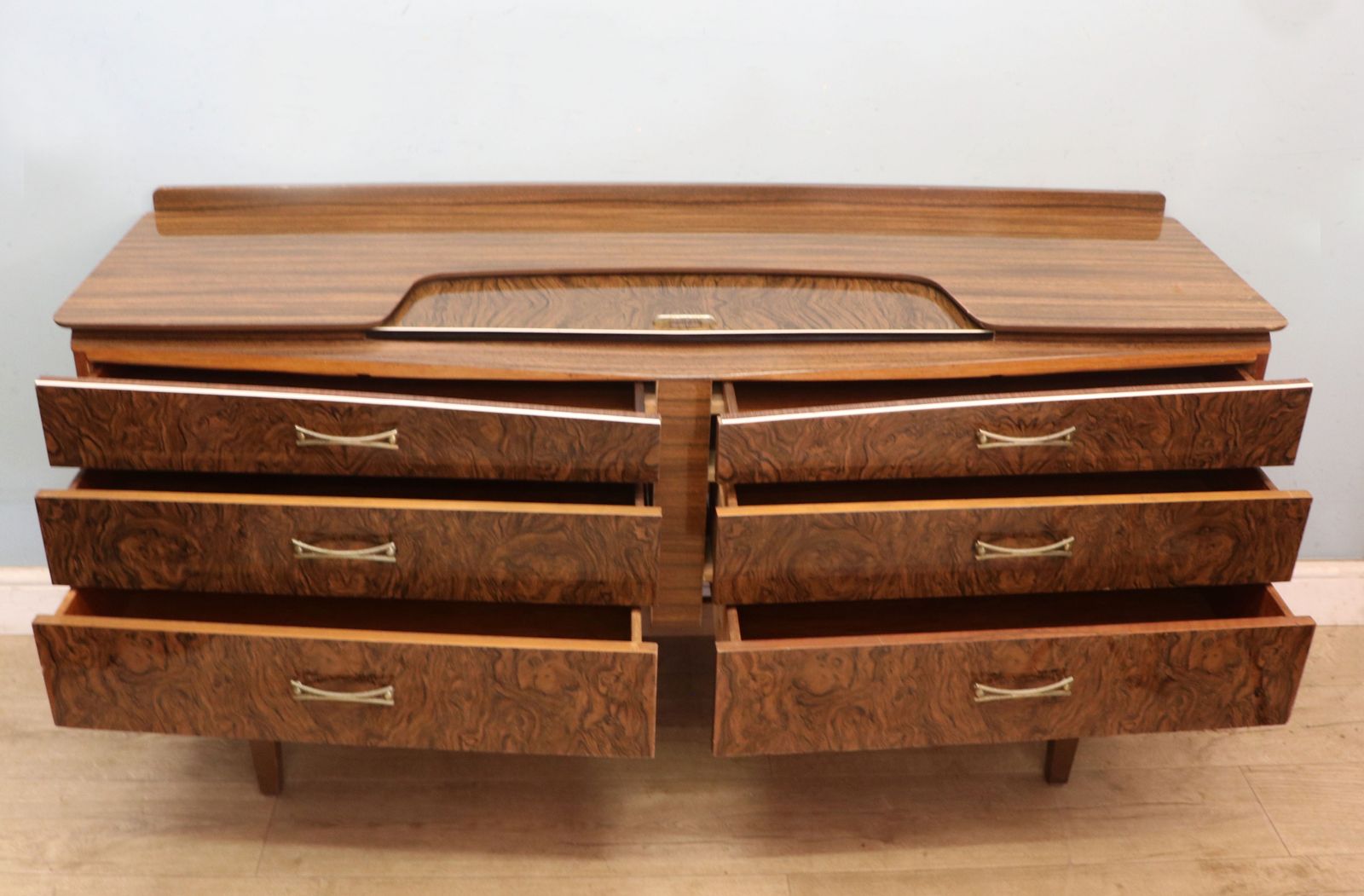 A Super Vintage Mid Century, Wide Chest Of Drawers With A Walnut Effect Melamine Finish. photo 295.0