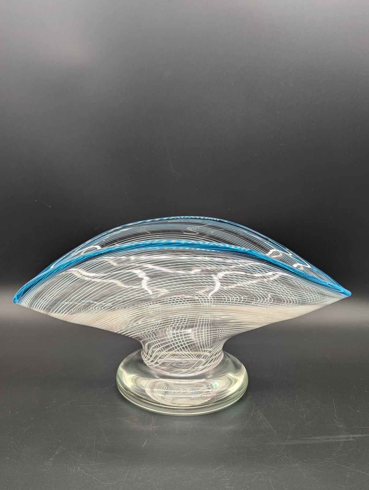 Murano Aventurine Glass Pedestal Bowl With Turquoise Rim, Italy C.1950s–60s photo buy