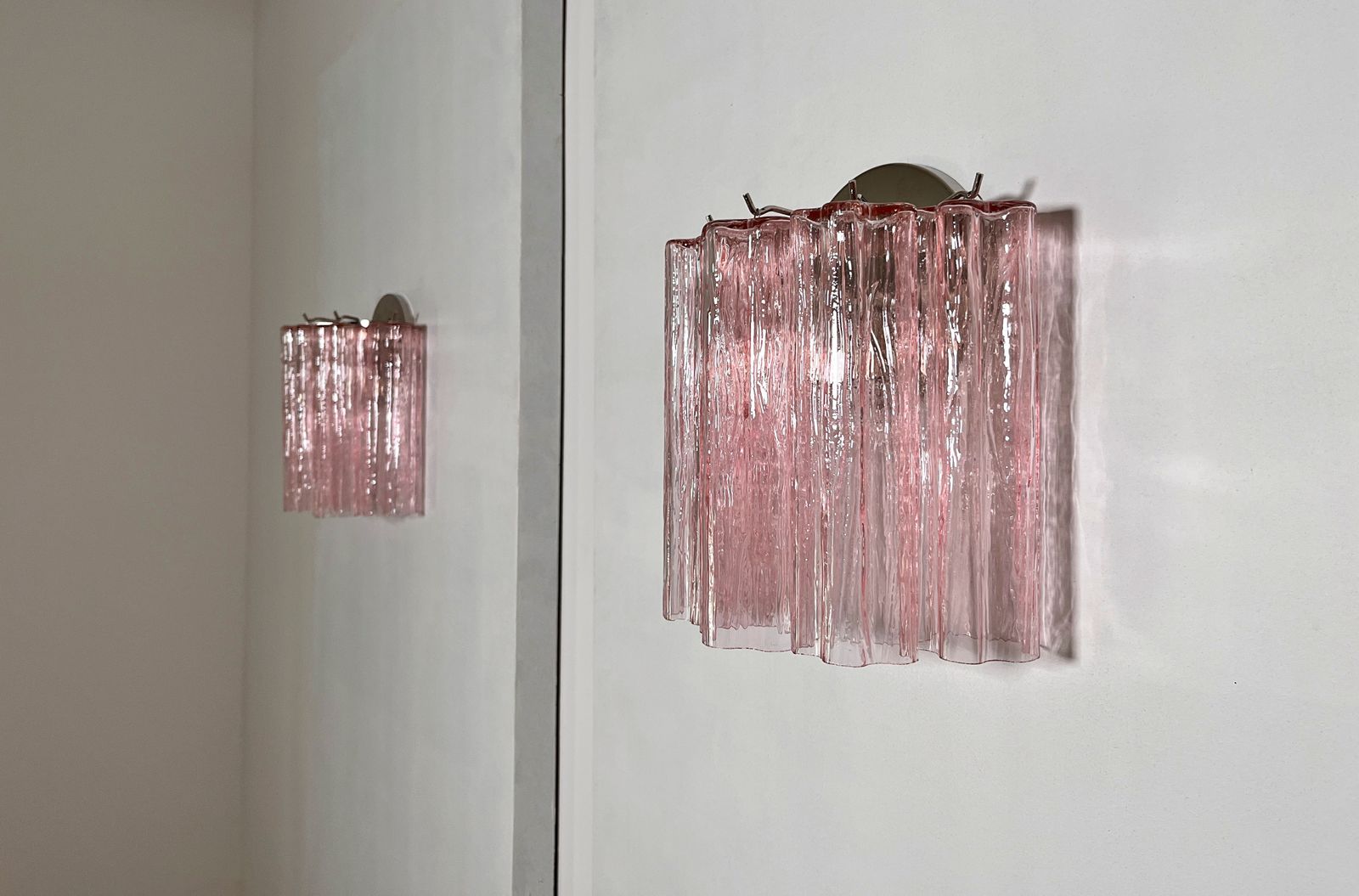 Lighting Fantastic Pair Of Murano Glass Tube Wall Sconces   5 Pink Glass Tube photo