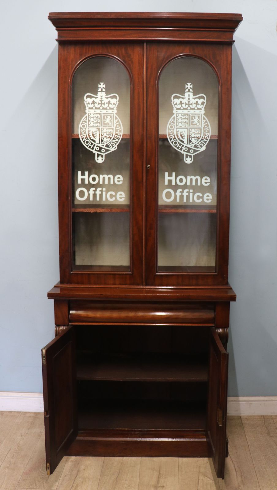 A Beautiful Quality Victorian Mahogany Cabinet, Later Sign Written With The Home Office Logo. photo Furniture