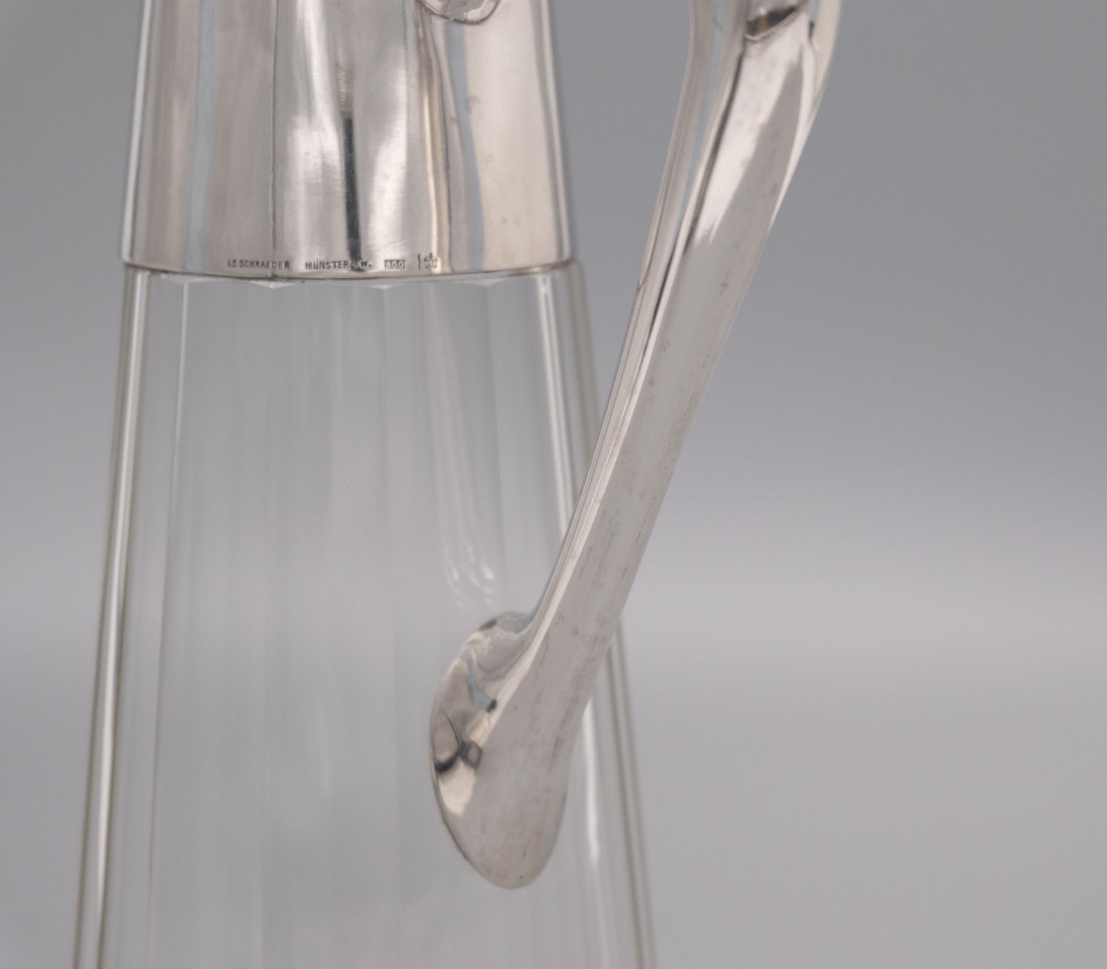 photo furniture German Arts & Crafts 800 Silver & Glass Claret Jug Decanter Schraeder Münster Circa 1900