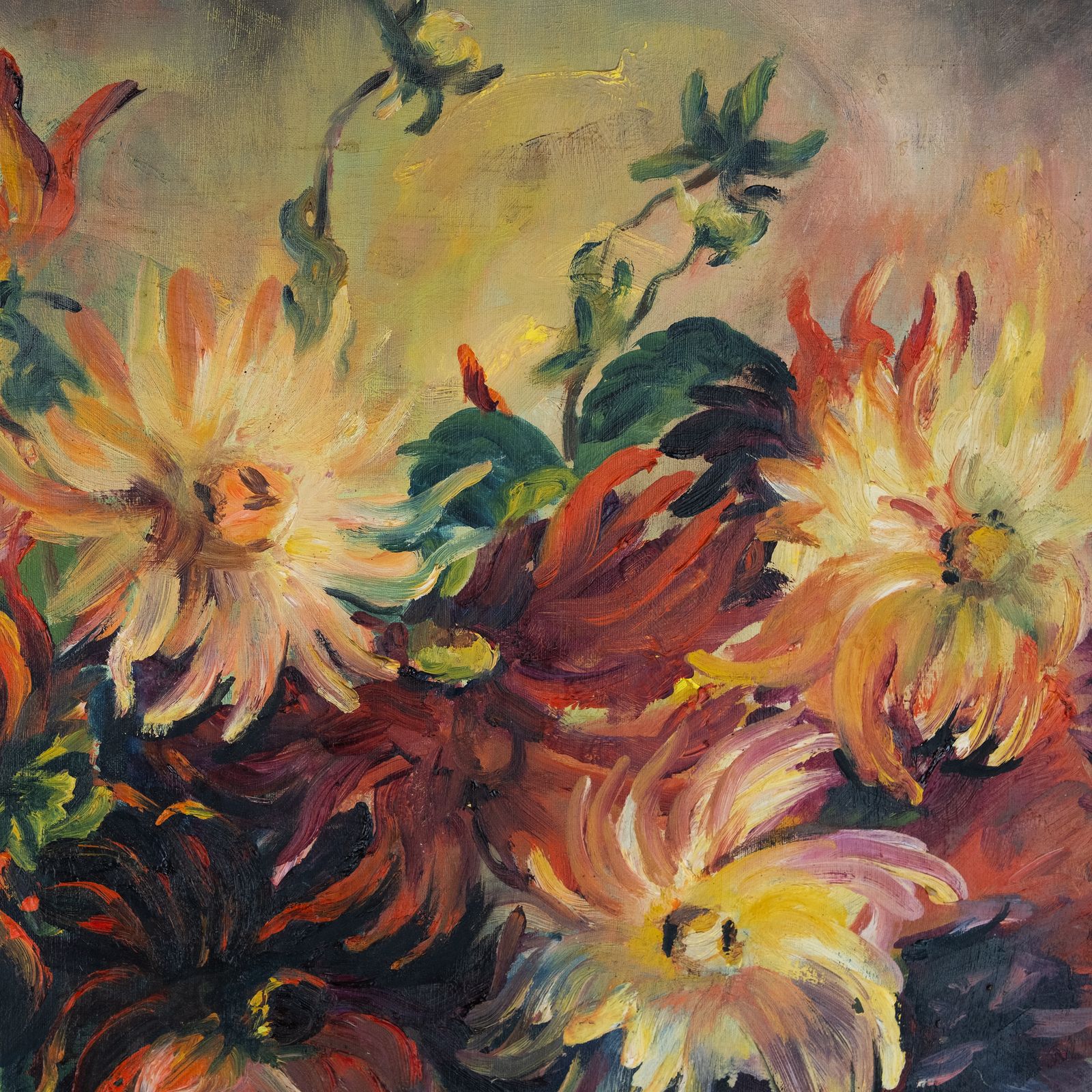 Large Unframed French Oil Painting Of Dahlias photo furniture