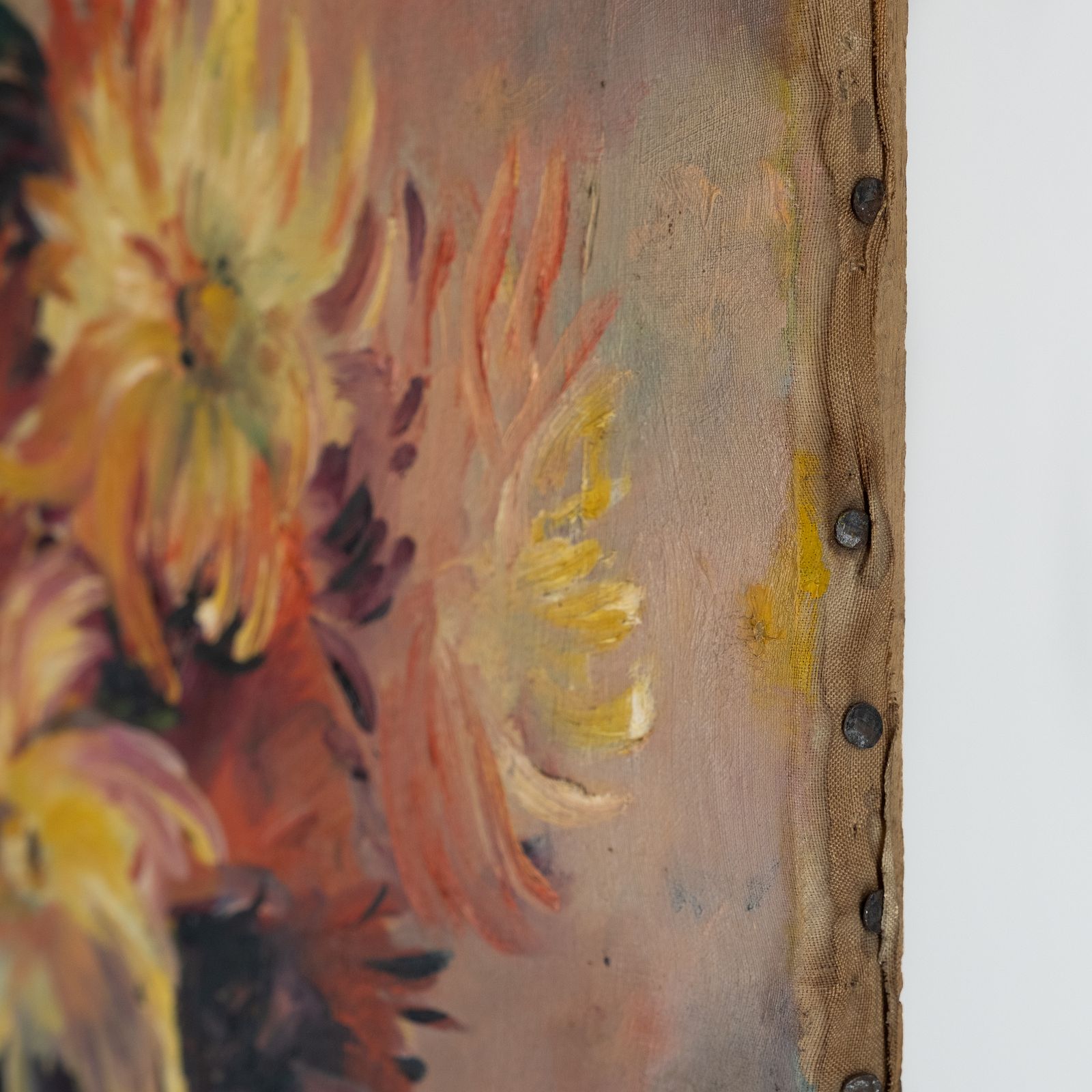 photo furniture Large Unframed French Oil Painting Of Dahlias
