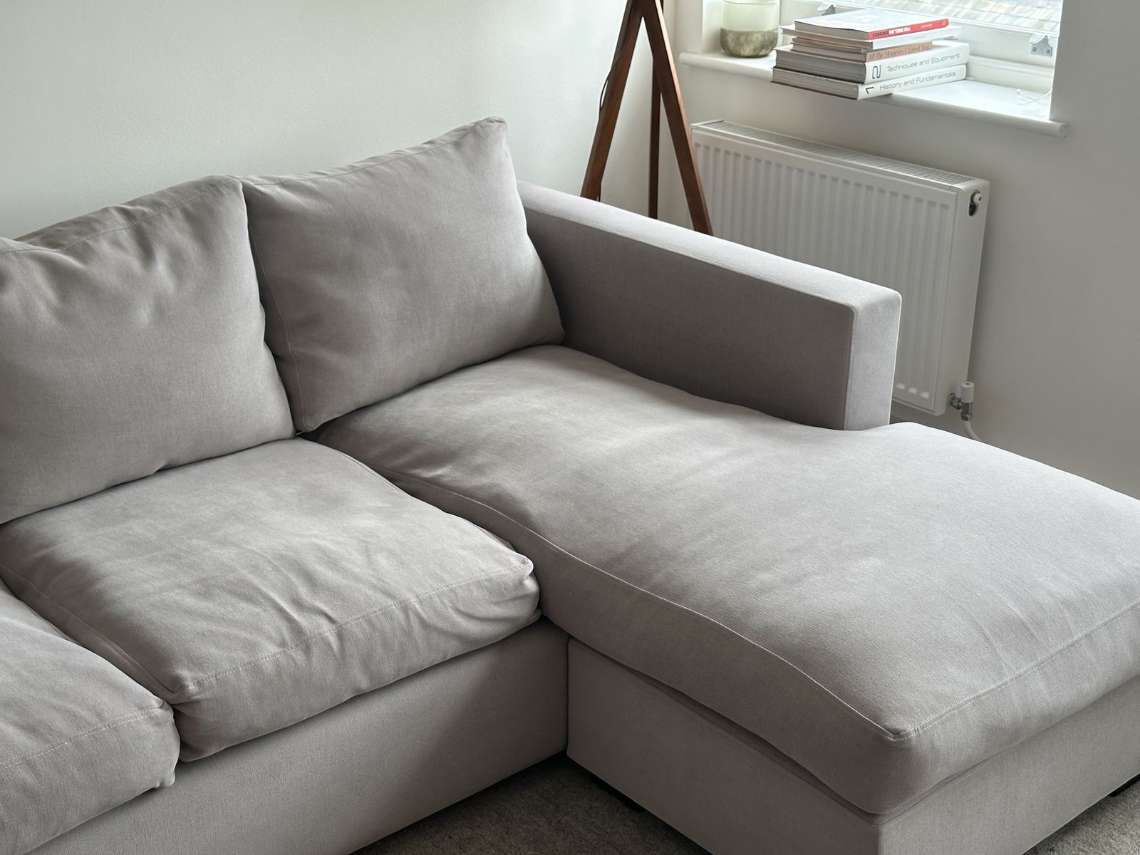 Raft Manhattan 4 Seater Chaise Sofa – Silver Performance Fabric, Reversible Chaise, 227cm Sleeping Length (Photo Included) photo vinterior
