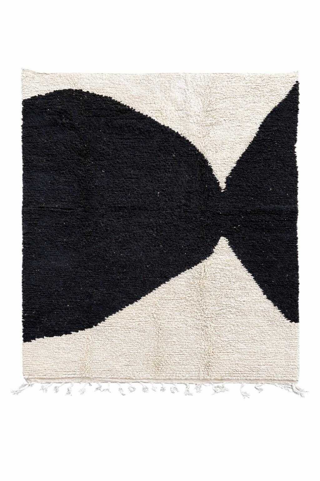 Moroccan Mrirt Wool Rug 200x300 Cm – Handmade Berber Area Rug, Black And White Carpet, Modern Geometric Moroccan Decor photo furniture
