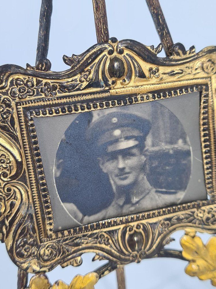 Antique Standing Photo Frame In Gilded Metal, 1890s photo furniture