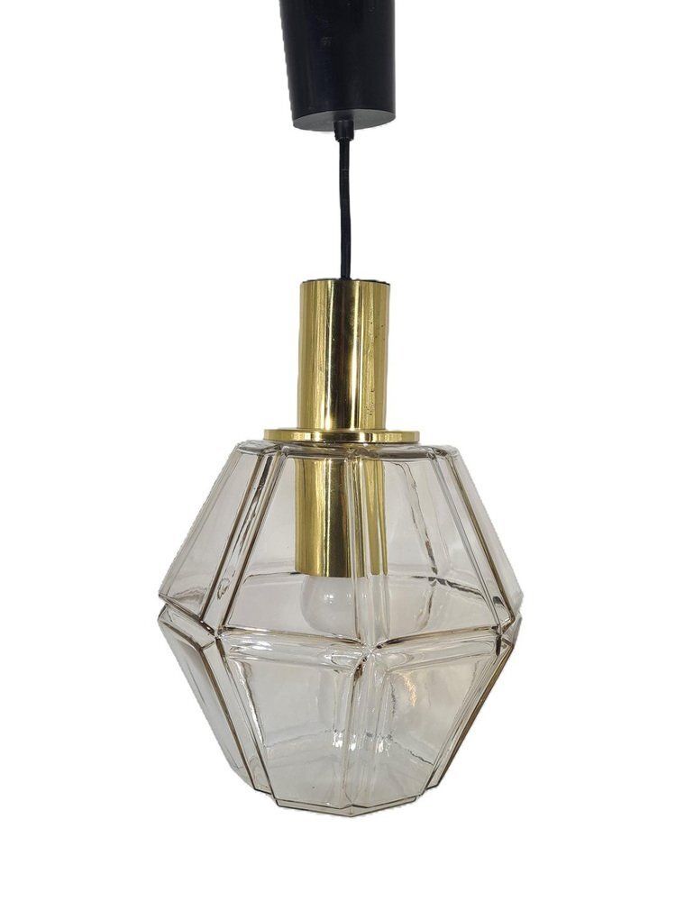 Mid Century Modern Pendant Lamp In Faceted Glass From Glashütte Limburg, 1960s