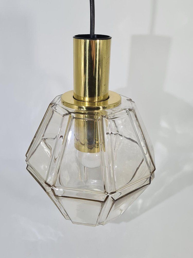 Mid Century Modern Pendant Lamp In Faceted Glass From Glashütte Limburg, 1960s photo Lighting