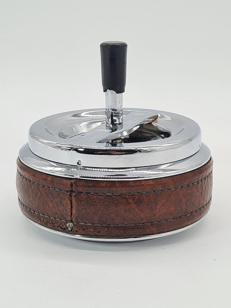 Vintage Erhard Ashtray In Chrome And Leather, 1950s photo furniture