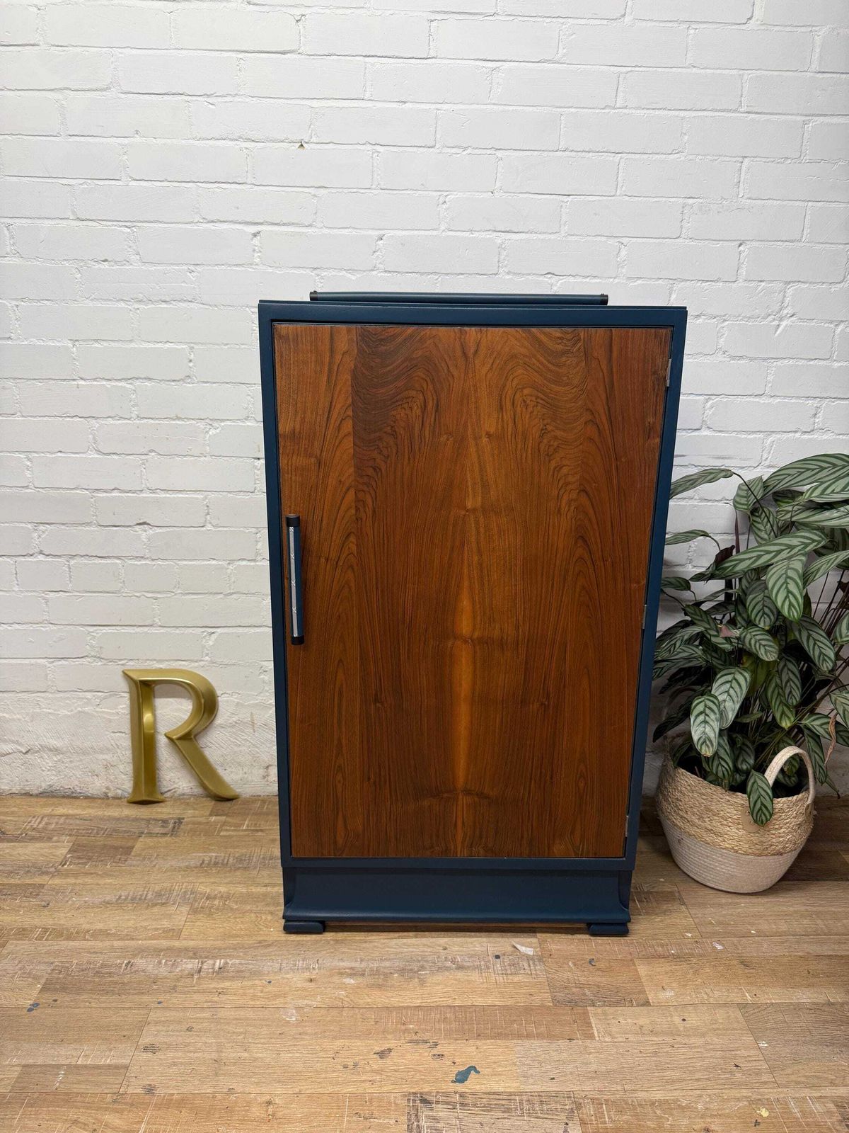 Art Deco Walnut Veneer Cupboard – Painted In Farrow & Ball Hague Blue photo furniture
