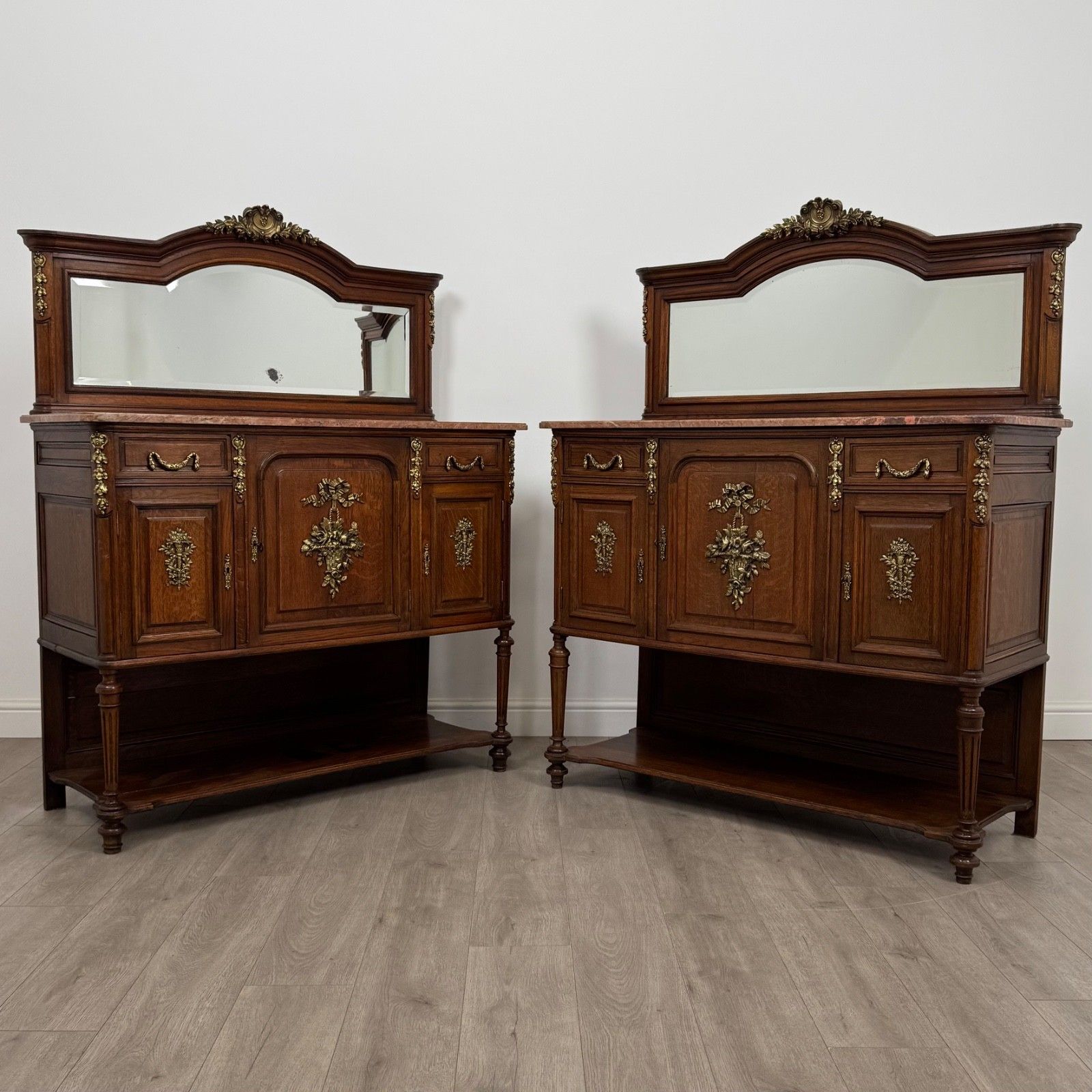 Antique 19th Century French Pair Of Marble Top Cabinets