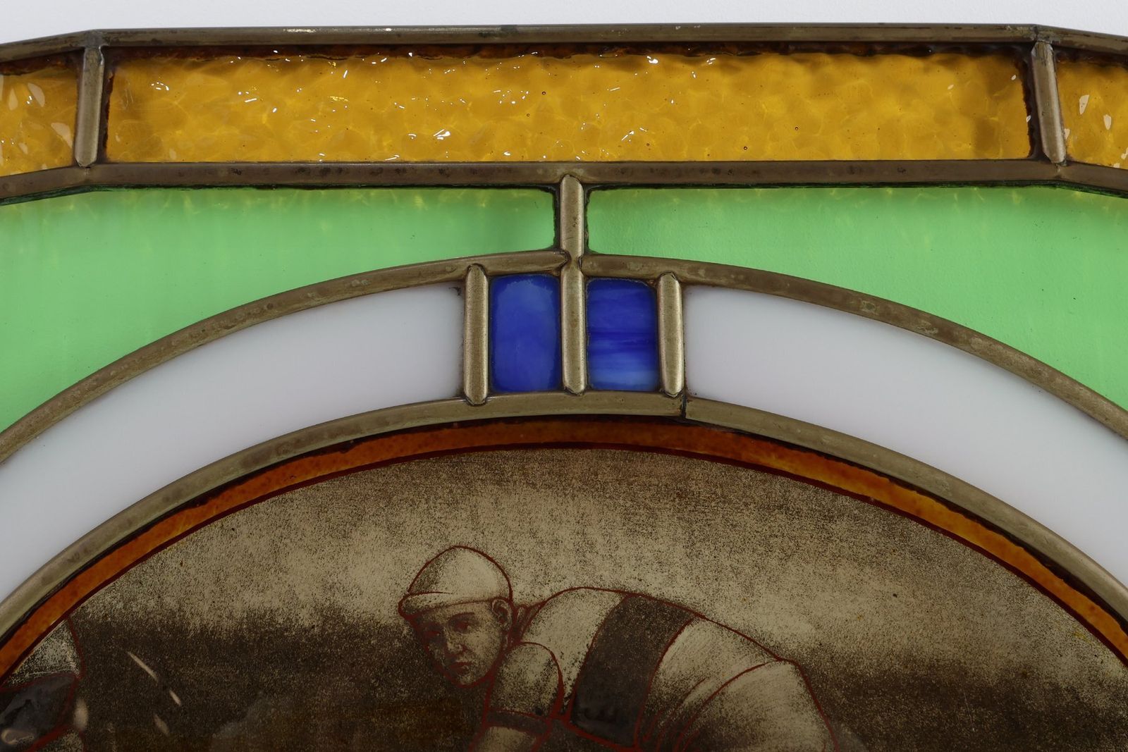photo furniture Art Deco Stained Glass Panel Depicting Cyclists In Motion, Belgium, 1910s