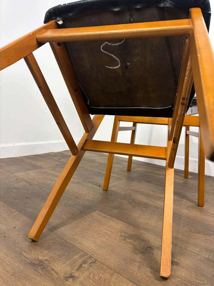Pair Of Mid Century Teak Chairs With Black Upholstery photo vinterior