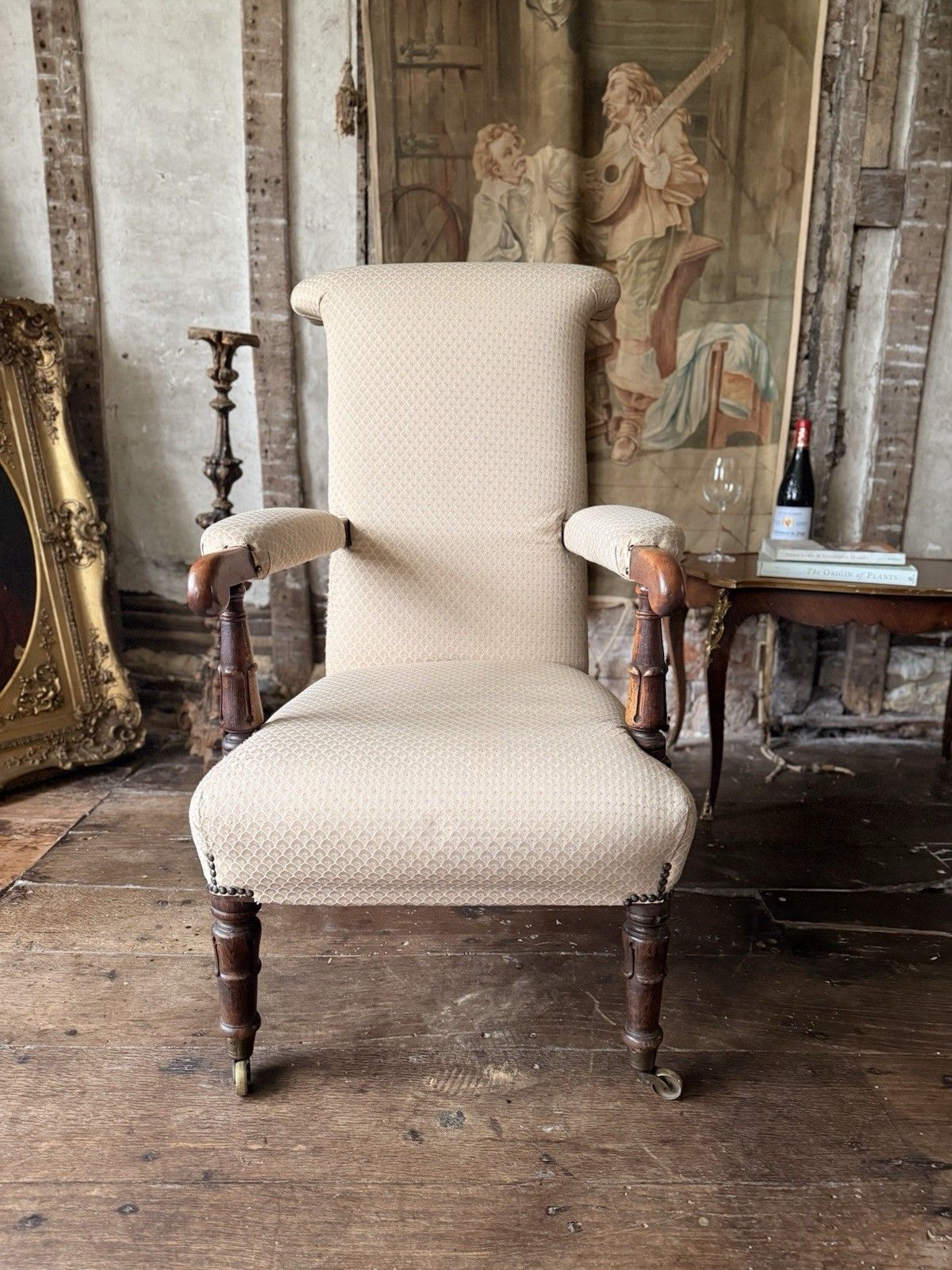 photo vintage Antique William IV Rosewood Preux Deux Fireplace Libarary Reading Armchair Chair