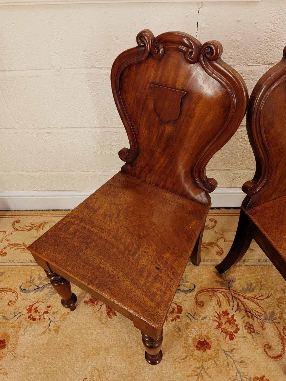 Pair Of Victorian Mahogany Shielded Back Hall Chairs photo furniture
