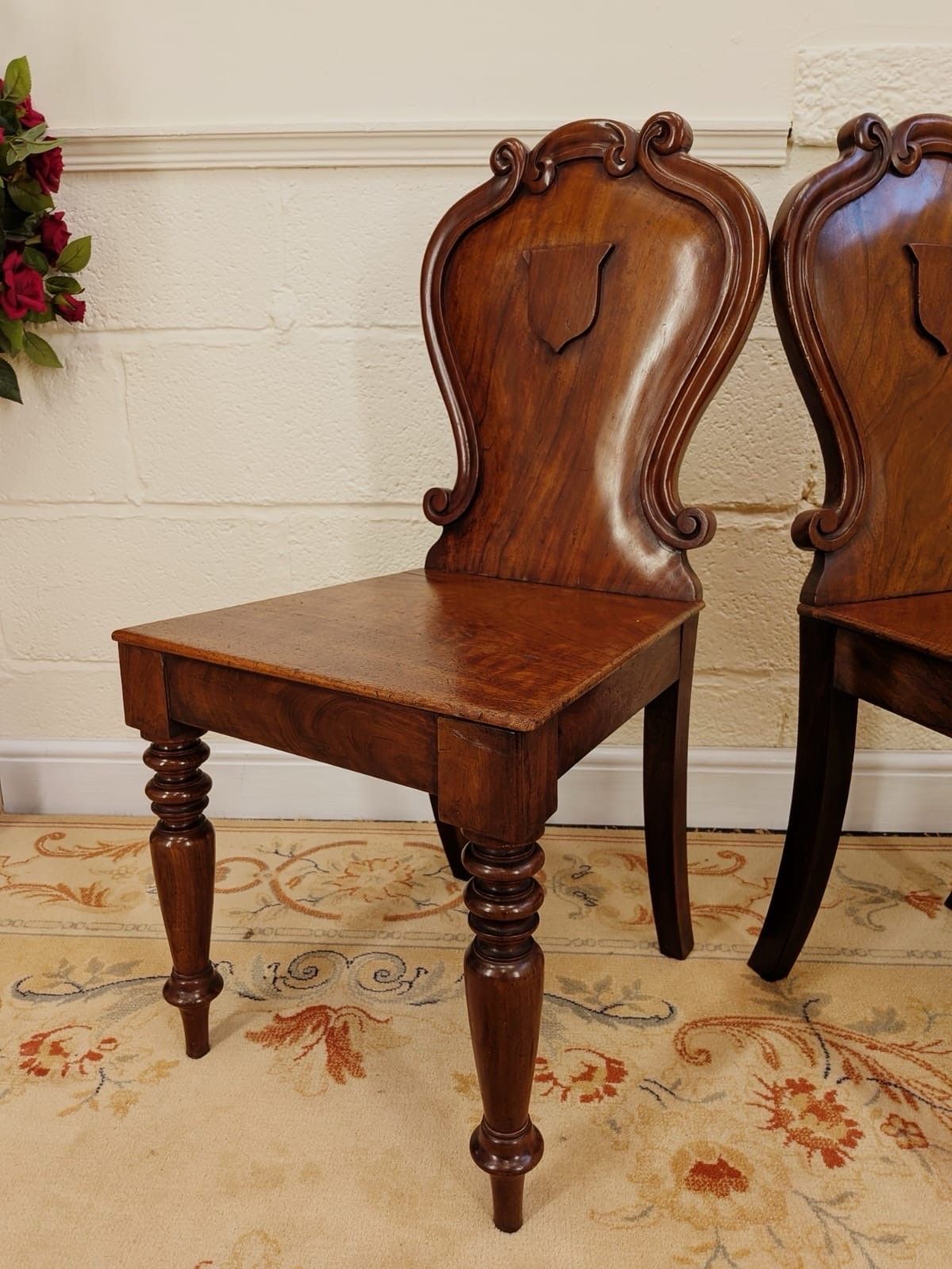 Pair Of Victorian Mahogany Shielded Back Hall Chairs photo for sale