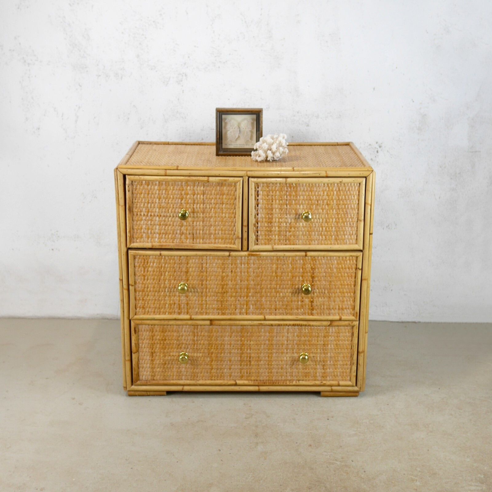 Vintage Mid Century Bamboo Rattan Chest Of Drawers Brass Angraves #102844 photo furniture