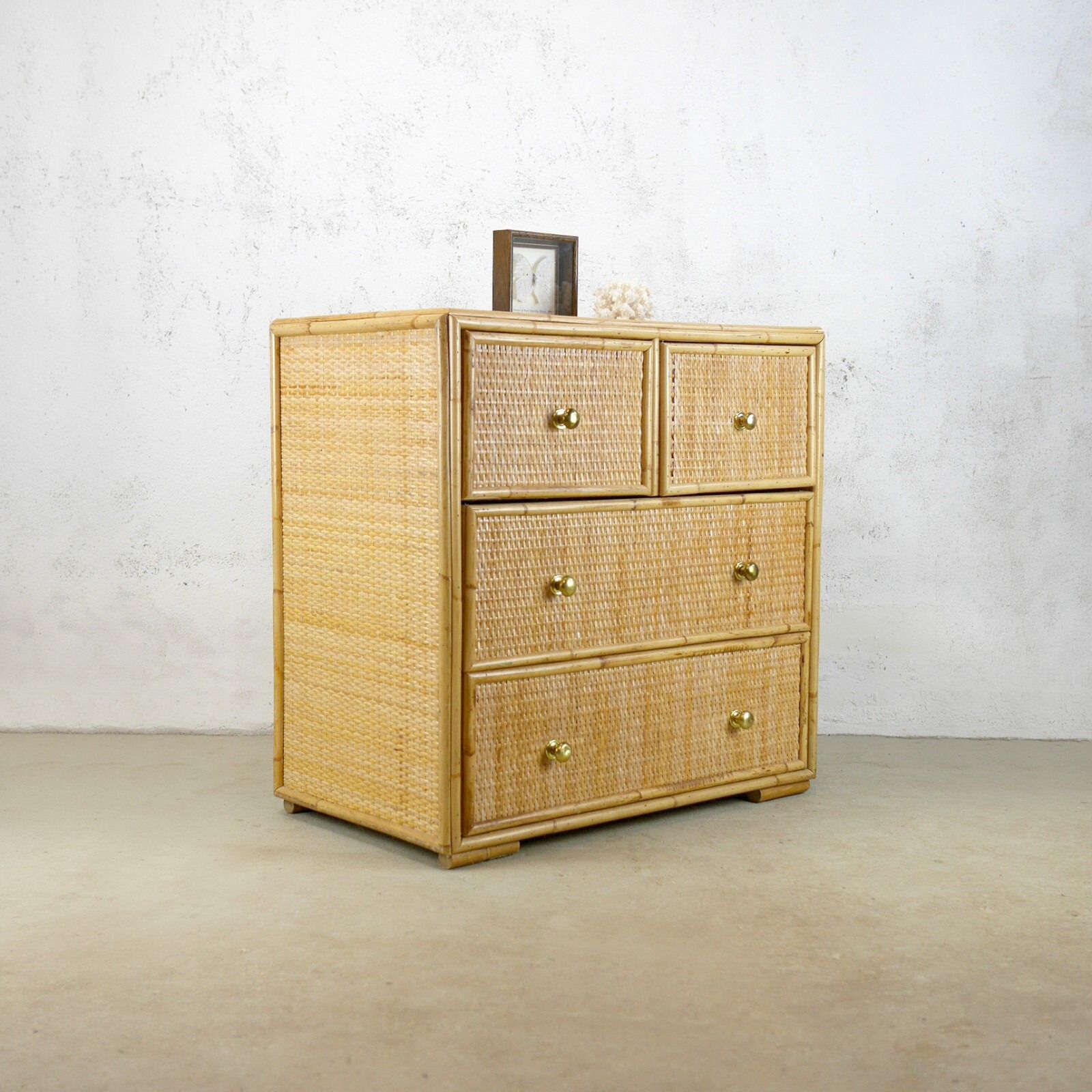 Vintage Mid Century Bamboo Rattan Chest Of Drawers Brass Angraves #102844 photo Furniture