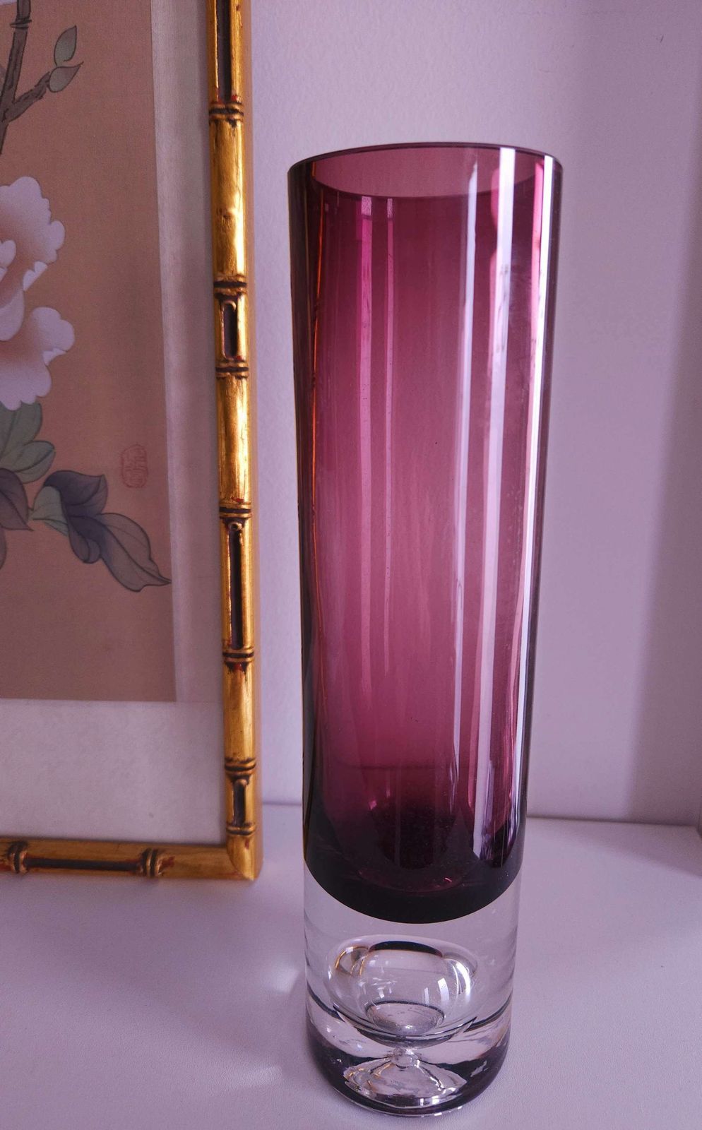 1960's Scandinavian, Amethyst Glass Vase With Bubble Base By Tapio Wirkkala photo for sale