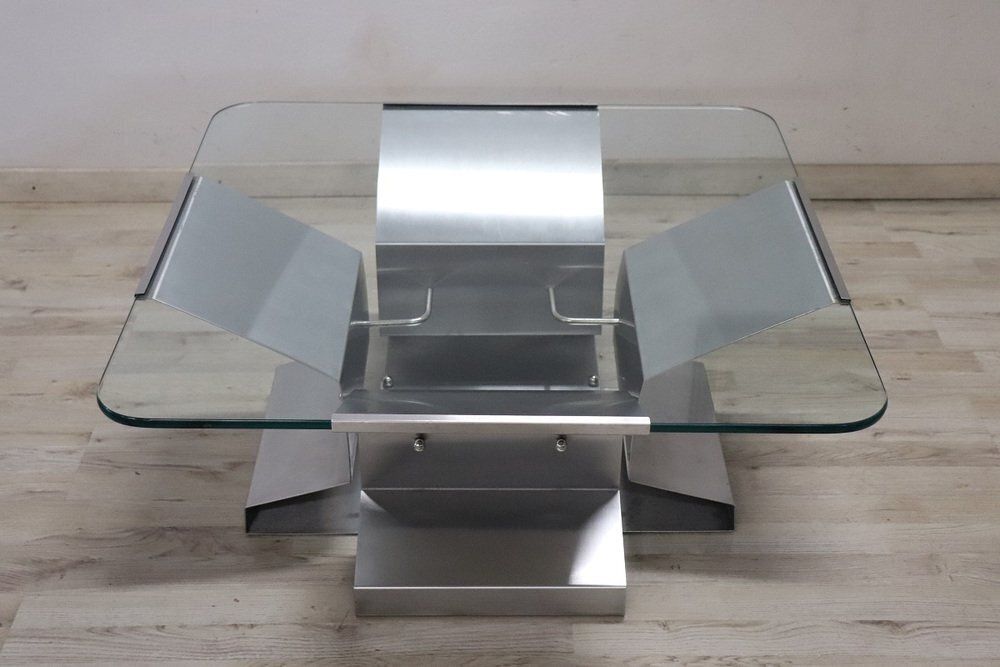 Coffee Table In Steel And Glass, 1970s photo Furniture