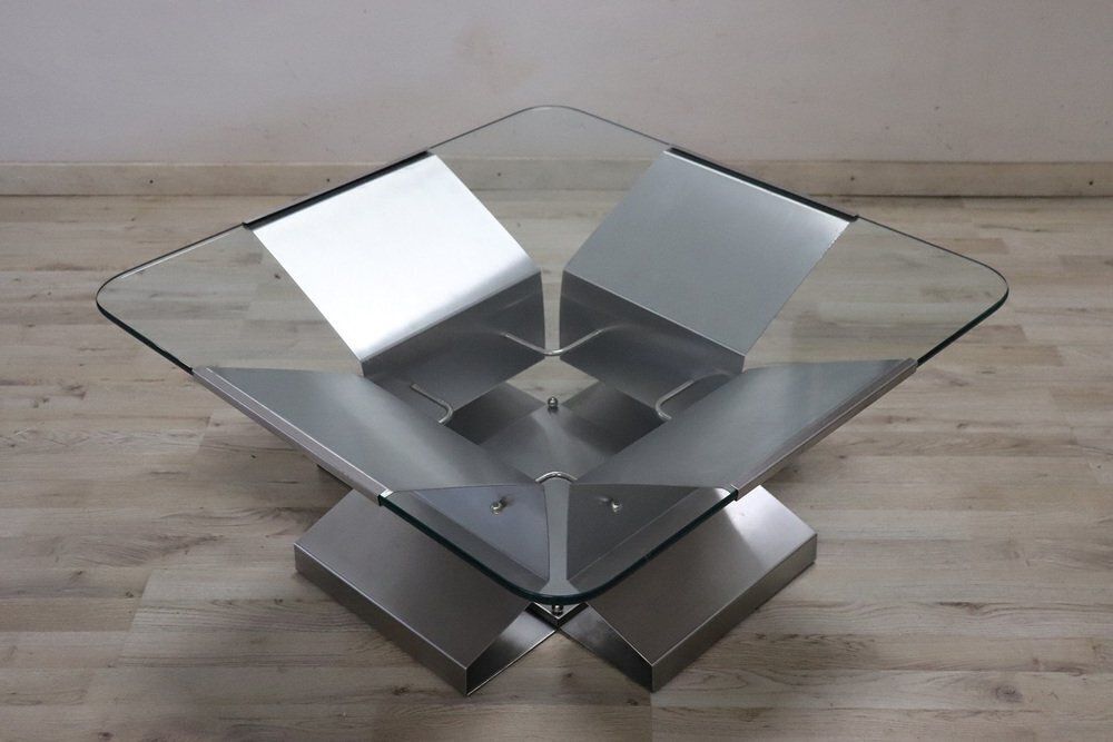 Coffee Table In Steel And Glass, 1970s photo vinterior