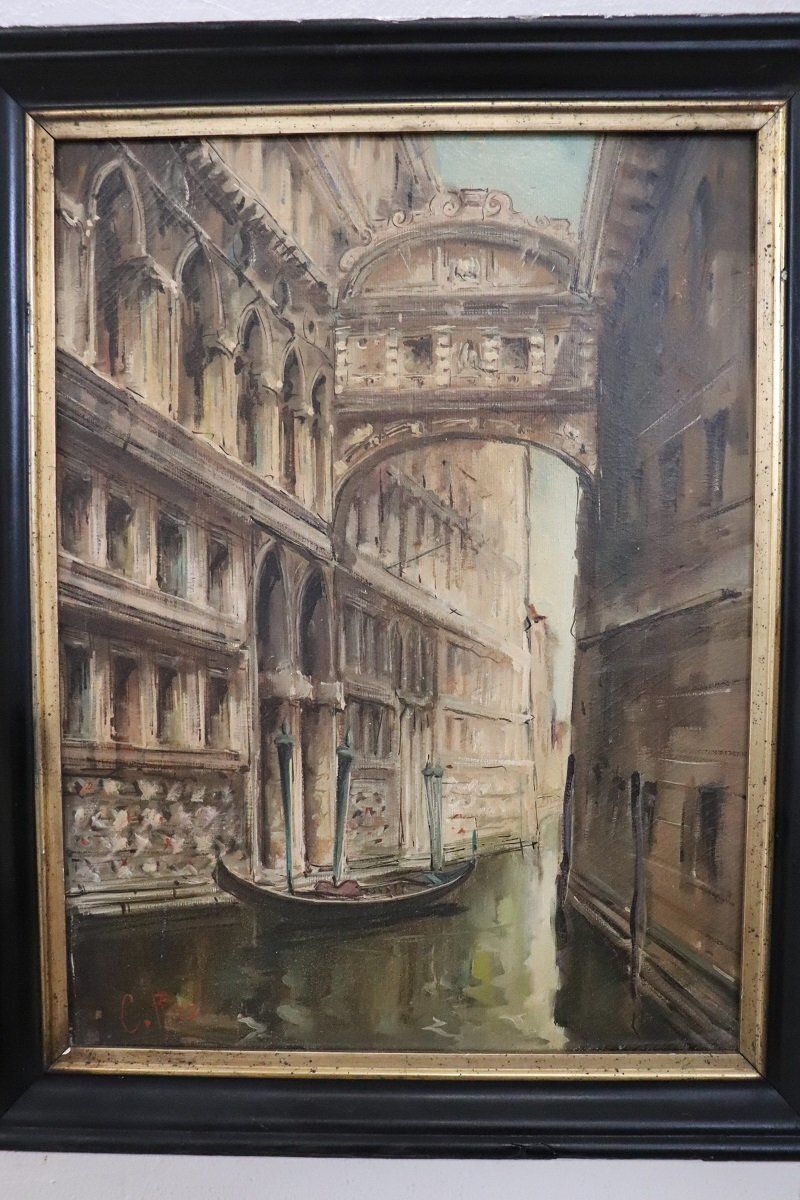 C. Rizzi, Venice The Bridge Of Sighs, Oil Painting On Canvas, 20th Century, Framed photo vinterior