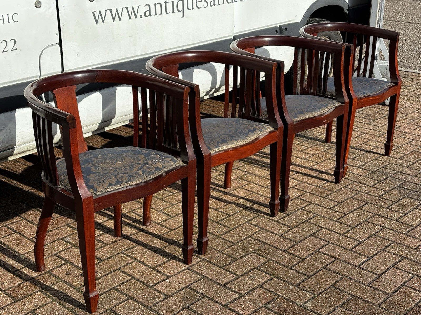 photo for sale Edwardian Set Of 4 Mahogany Hotel Foyer Chairs.