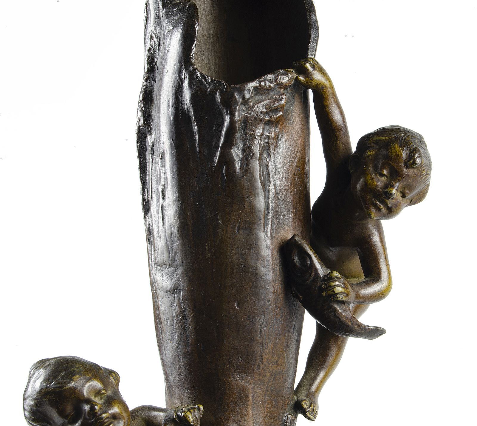Pair Of Late 19th Century Art Nouveau Patinated Bronze Vases With Children Fishing By Austrian Author Ignar Mansch, France photo vinterior
