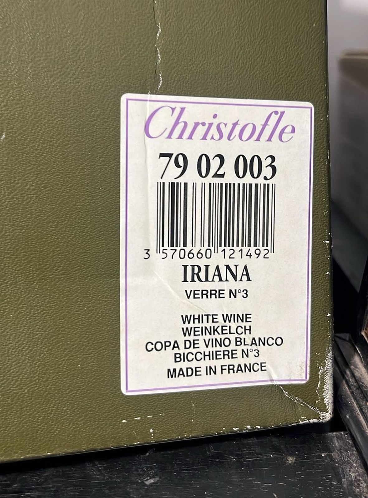 Set Of Six 1990s Blown Crystal White Wine Glasses From The 'Iriana' Collection With Box By Christofle, France photo vintage