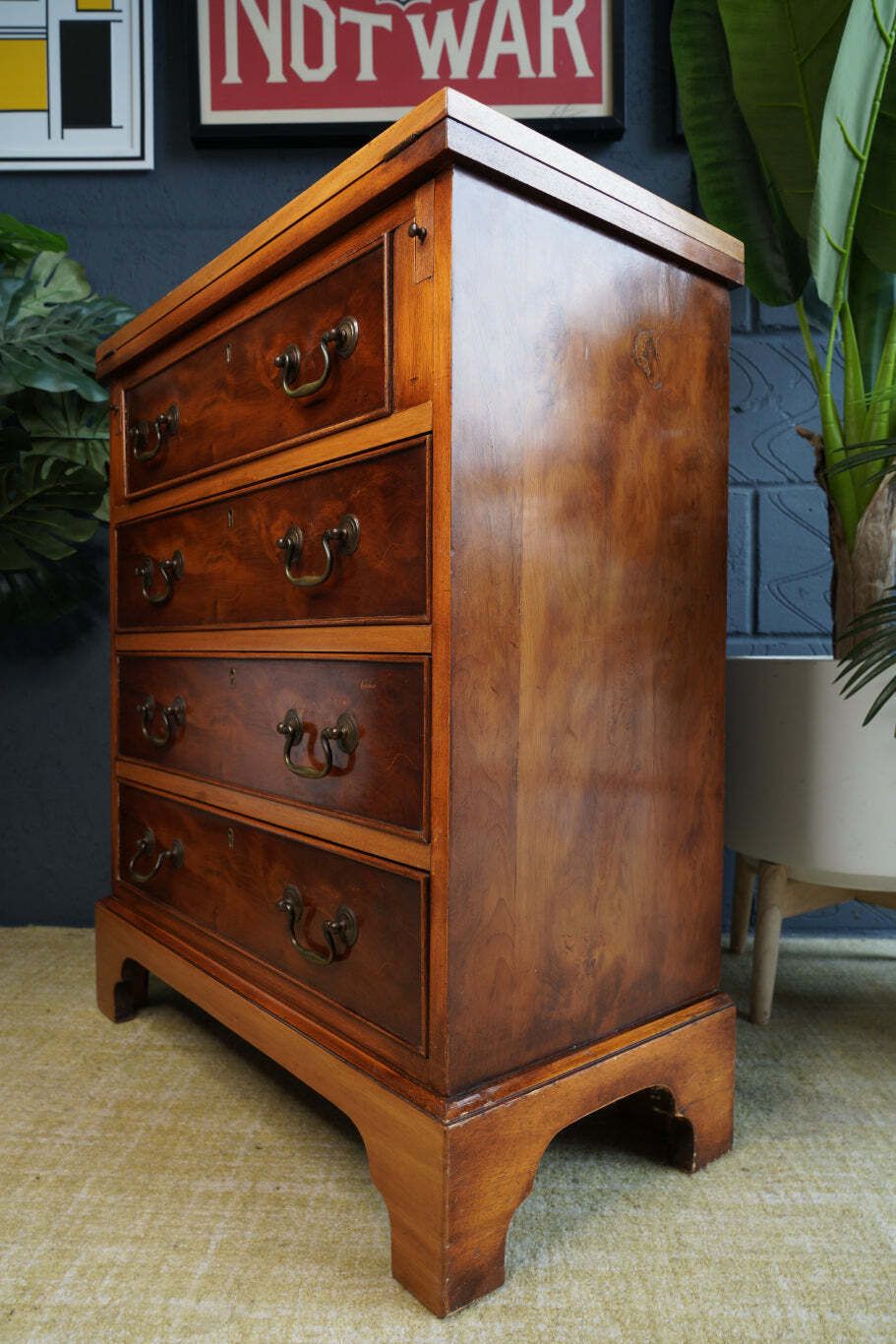 photo vintage Antique Yew Wood Bureau — Georgian Style Elegance