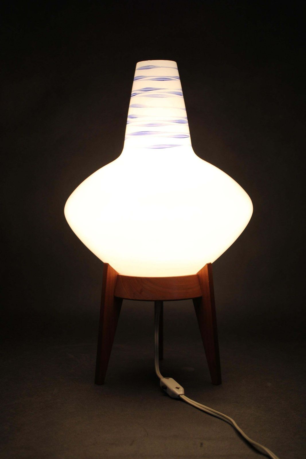Lighting Mid Century Czech Uluv Table Lamp In Maple Wood And Glass, 1960s photo