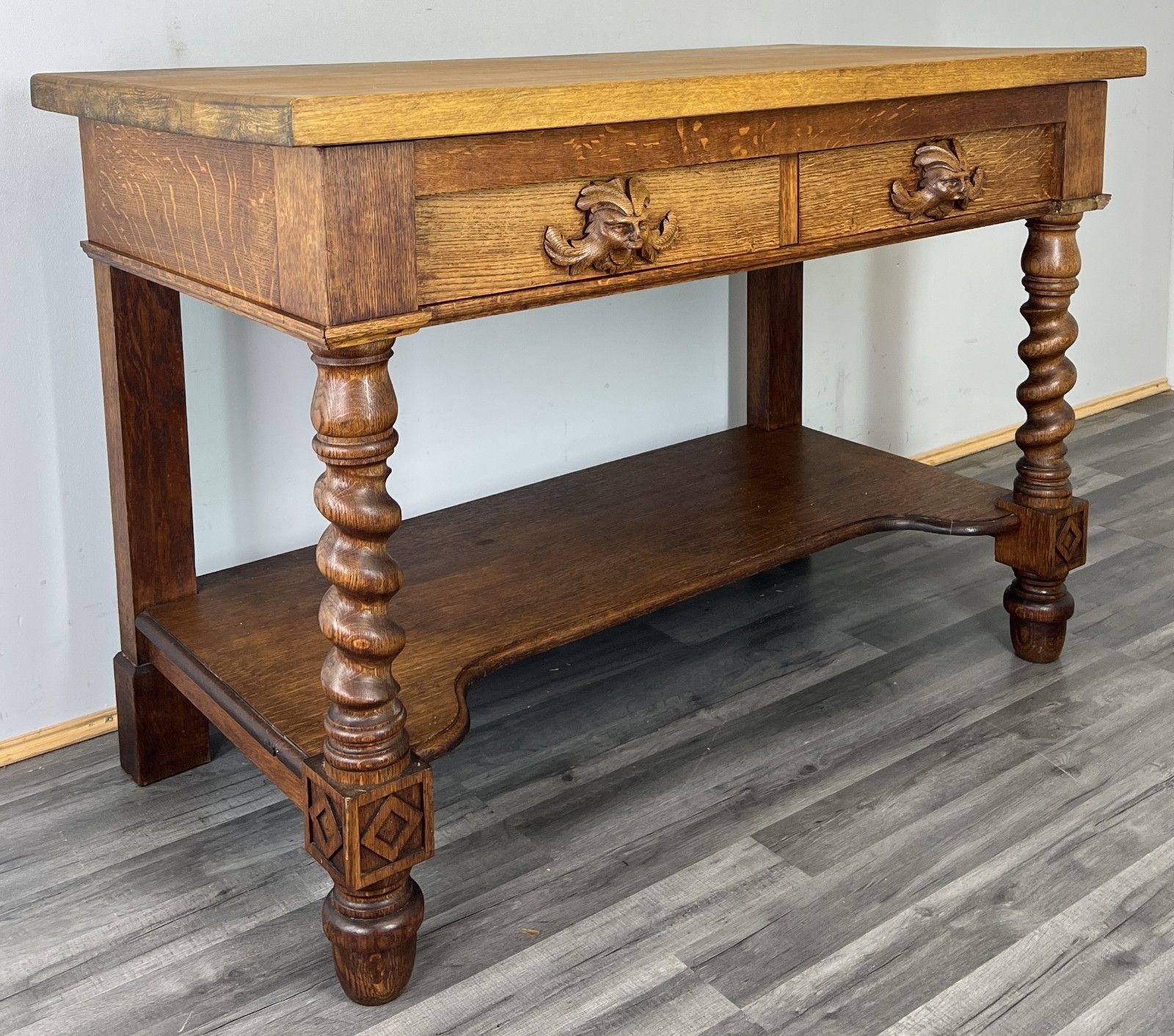 Cabinet Antique French Style Oak Carved Table With Two Drawers Lot 4800 photo furniture
