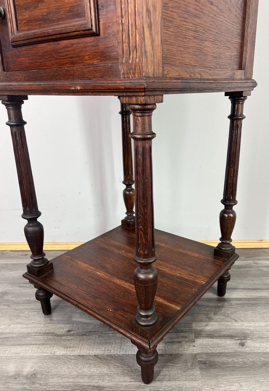 photo furniture Bedside Table Antique French Oak Marble Top Cabinet Nightstand Lot 4806